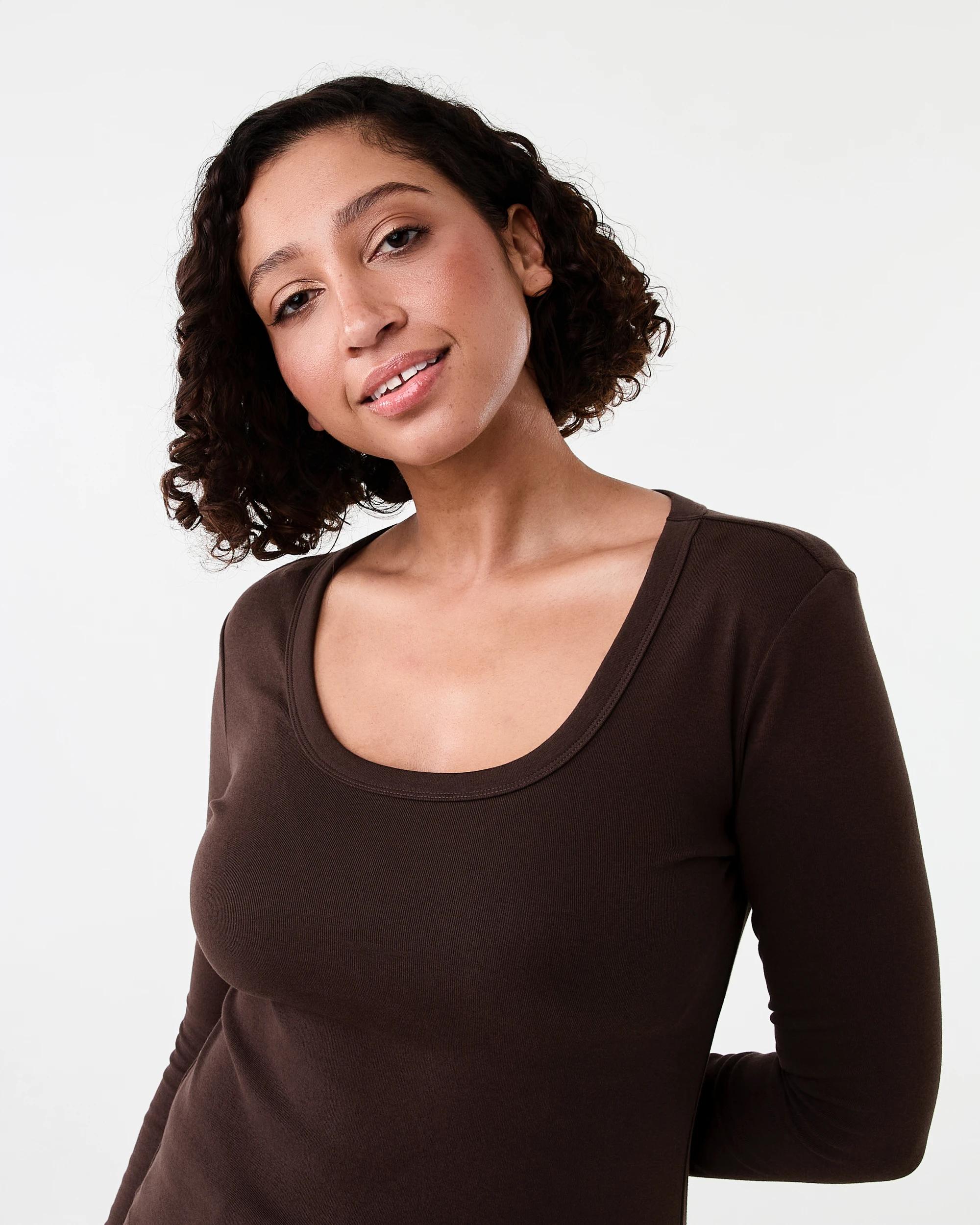 3 Long Sleeve Rib Scoop Neck T-shirt Melt Brown, 3 of 4