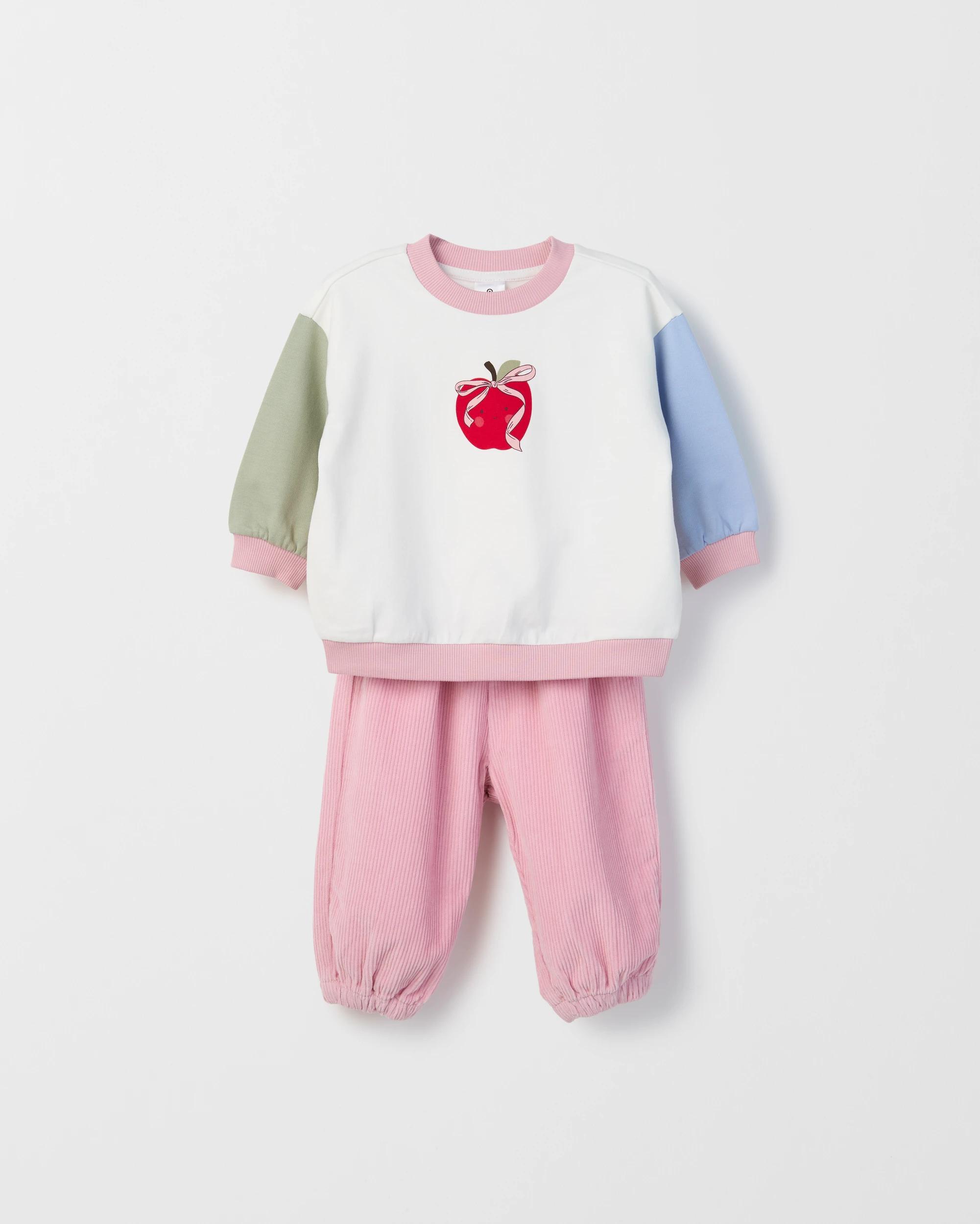 1 Target Baby Baby Organic Cotton Fleece Jumper & Soft Cord Pants 2 Piece Set APPLE, 1 of 3