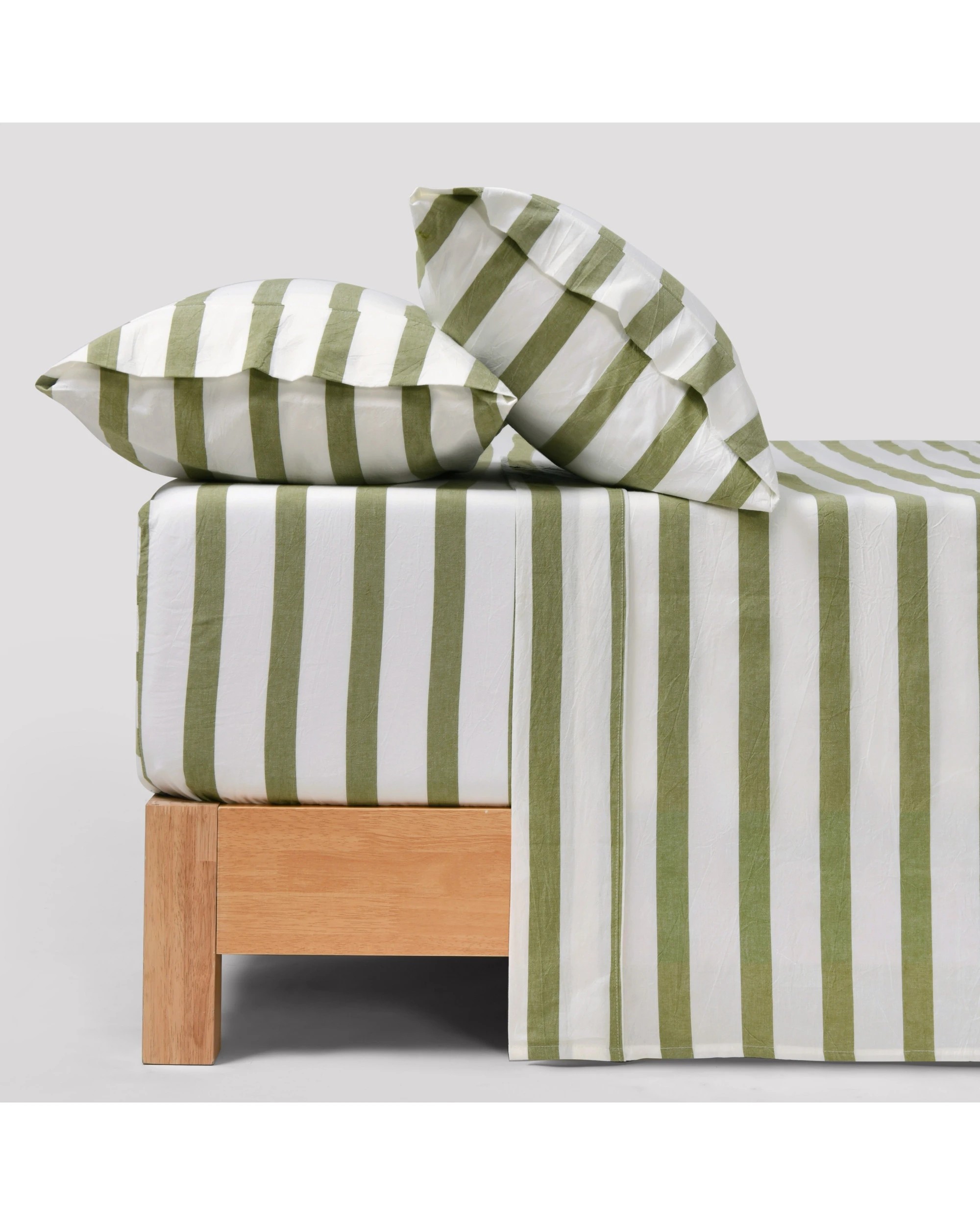 1 Dreamaker Cove Yarn Dyed Washed Cotton Striped Sheet Set - King Single Bed - Olive, 1 of 7