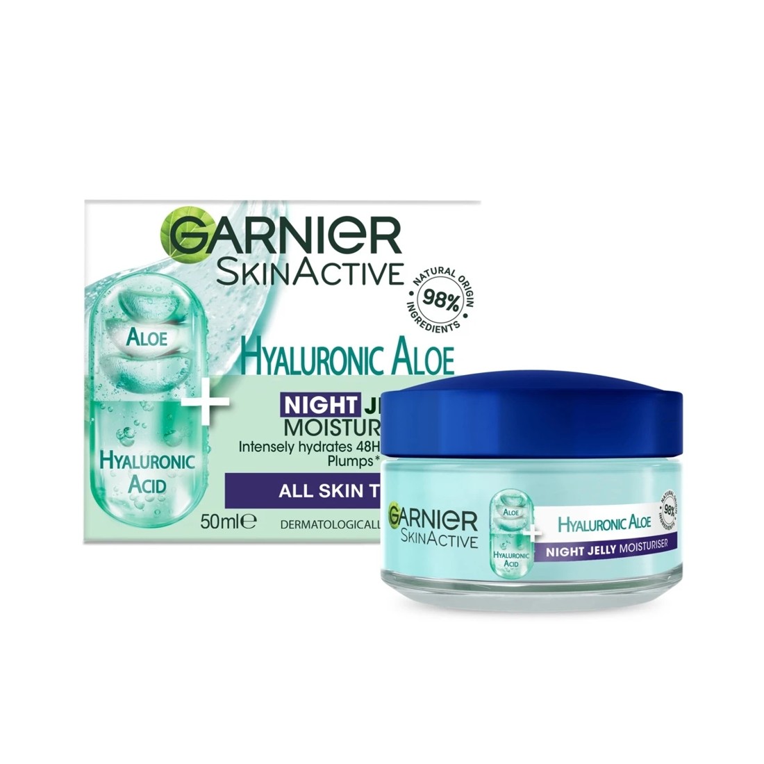 1 Garnier SkinActive Hydrating Night Jelly Moisturiser 50ml - Hyaluronic Acid, Aloe Vera and Argan Oil, 1 of 5