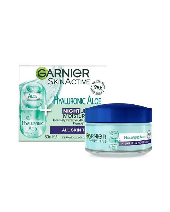 Garnier SkinActive Hydrating Night Jelly Moisturiser 50ml - Hyaluronic Acid, Aloe Vera and Argan Oil