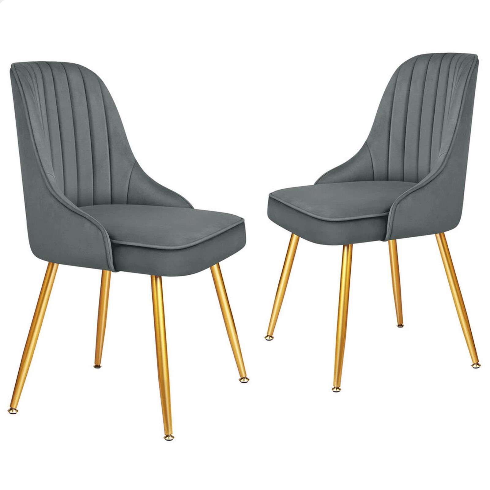 1 Alfordson 2x Dining Chairs Kitchen Accent Lounge Padded Tufted Seat Velvet - Grey, 1 of 10