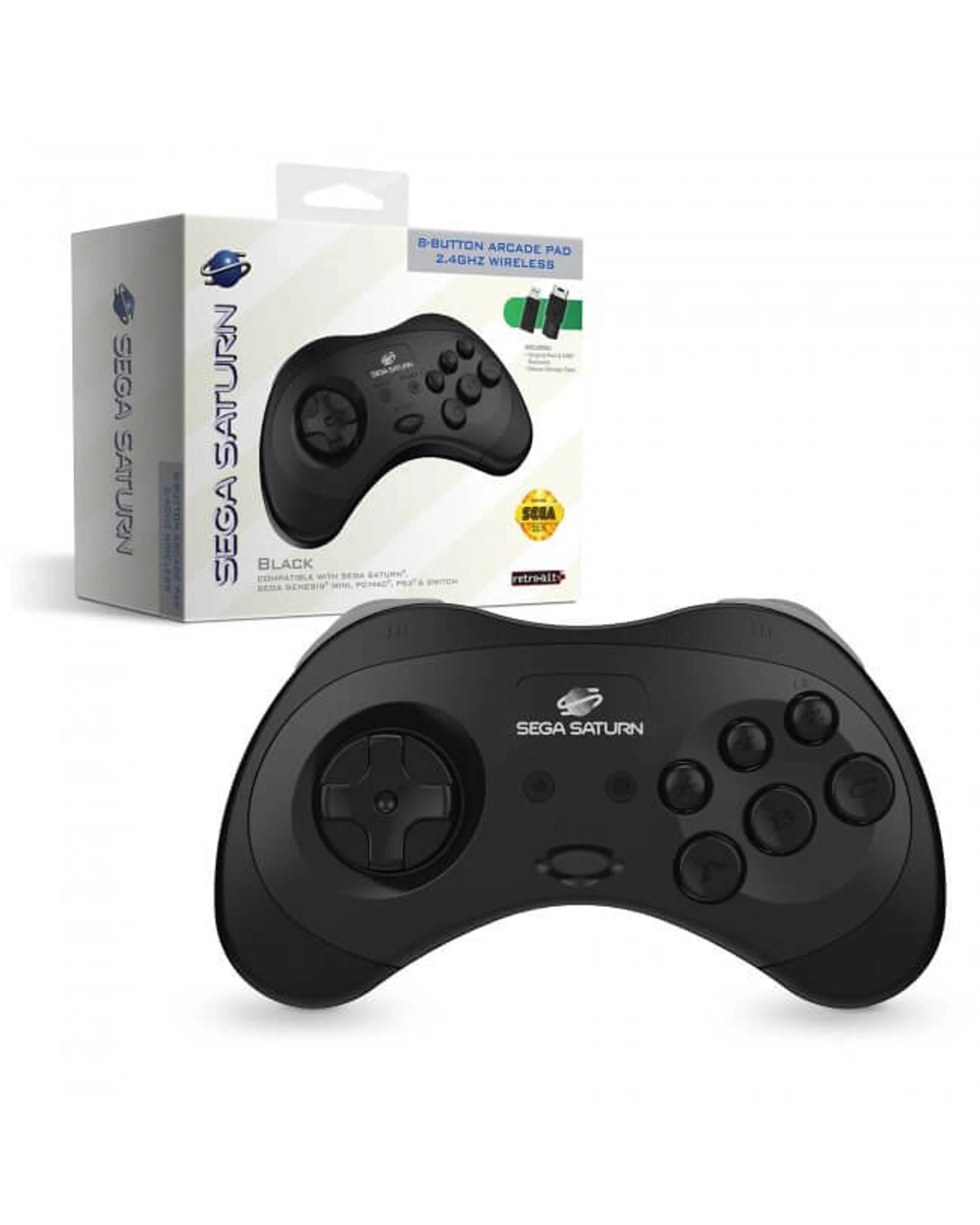 1 Retro-Bit Sega Saturn Wireless Control Pad - Black, 1 of 5