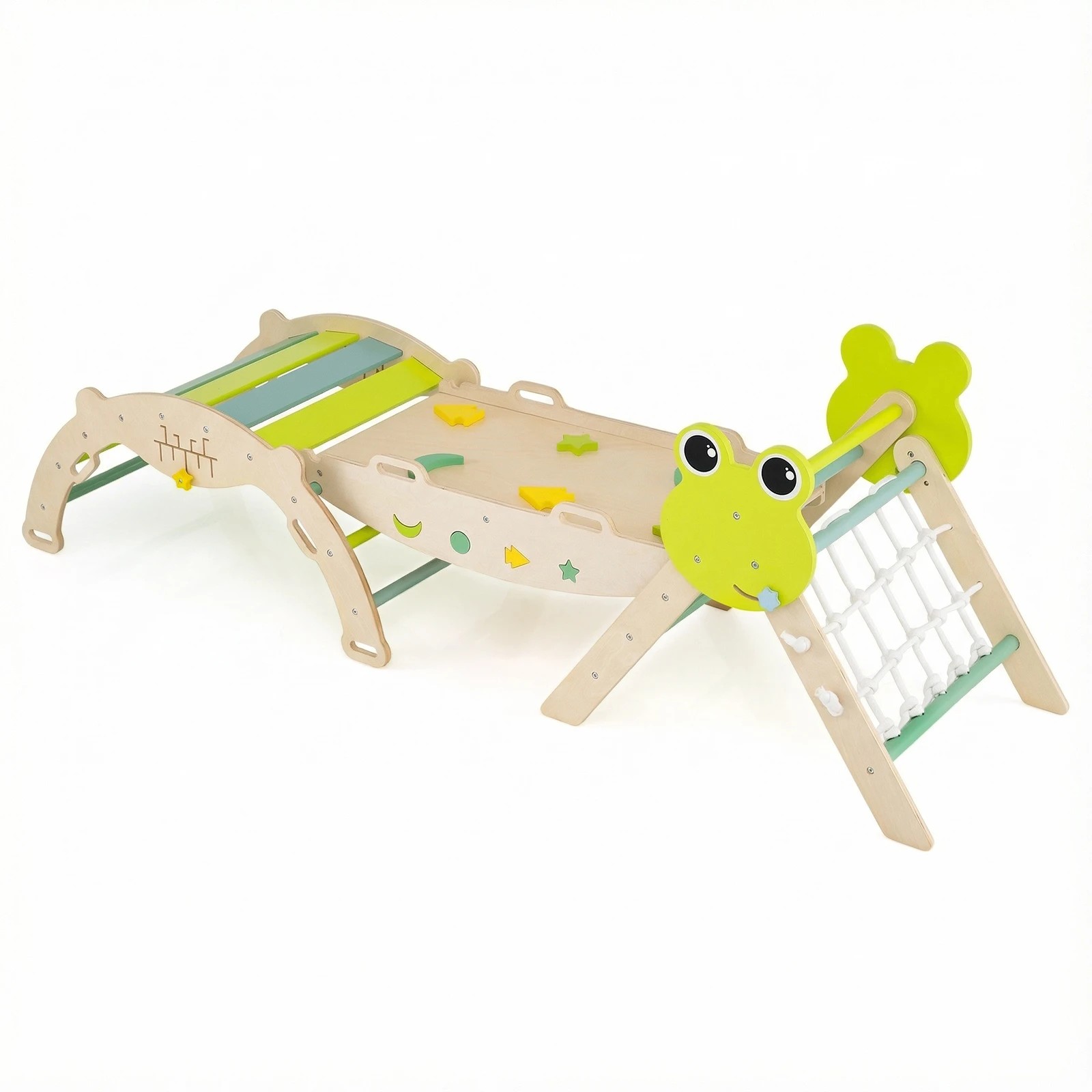 1 Costway Climb Playset 8in1 Wood Triangle Climber Set Arch Ramp - Green, 1 of 1