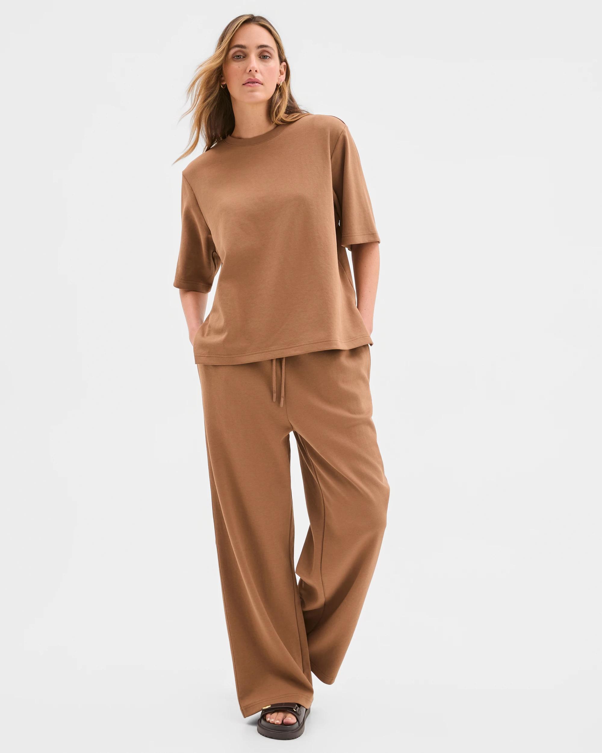 1 Target Woman Australian Cotton Blend Wide Leg Interlock Pants PARTRIDGE, 1 of 6