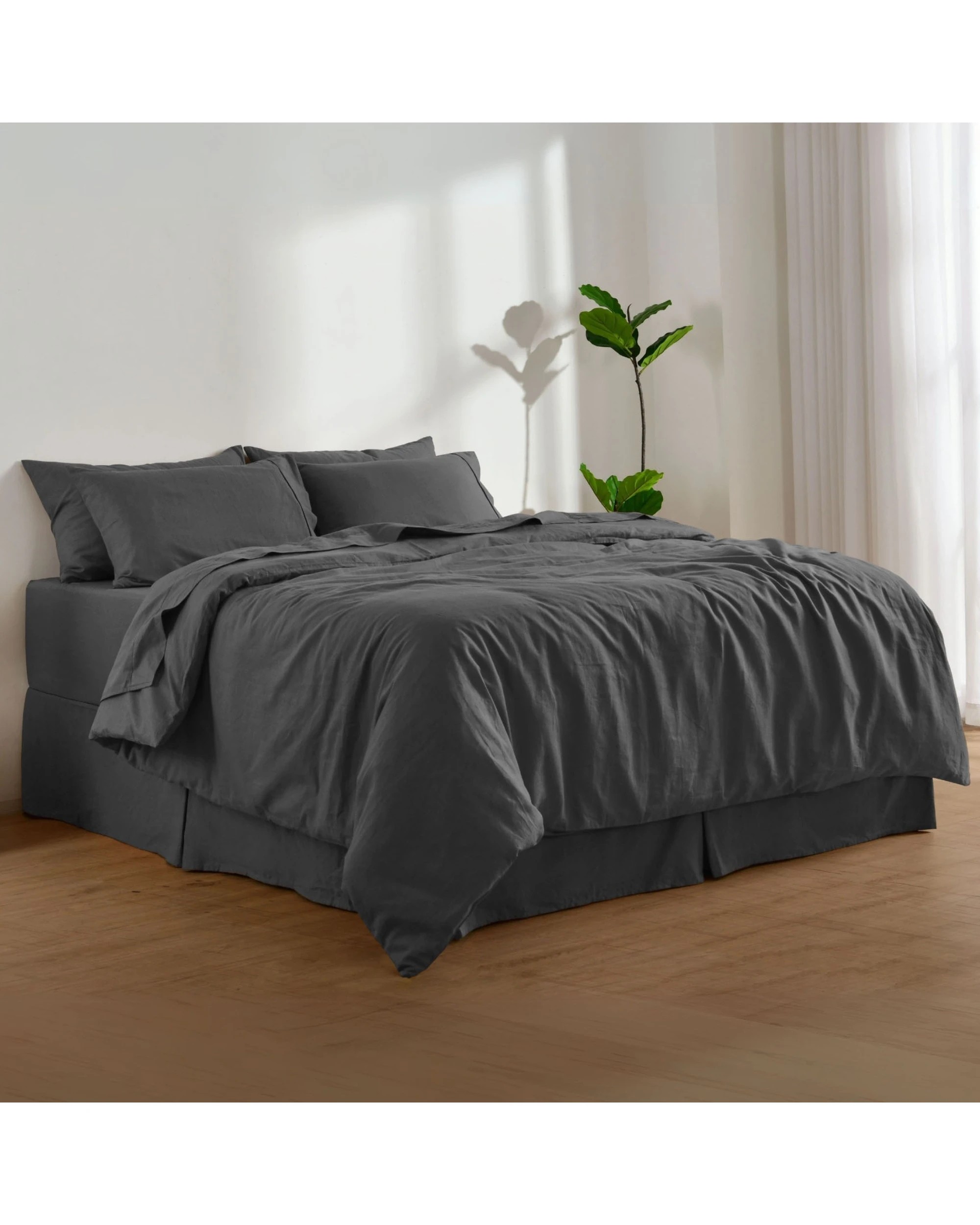 2 Dreamaker Linen Cotton Quilt Cover Set - Double Bed - Charcoal, 2 of 8
