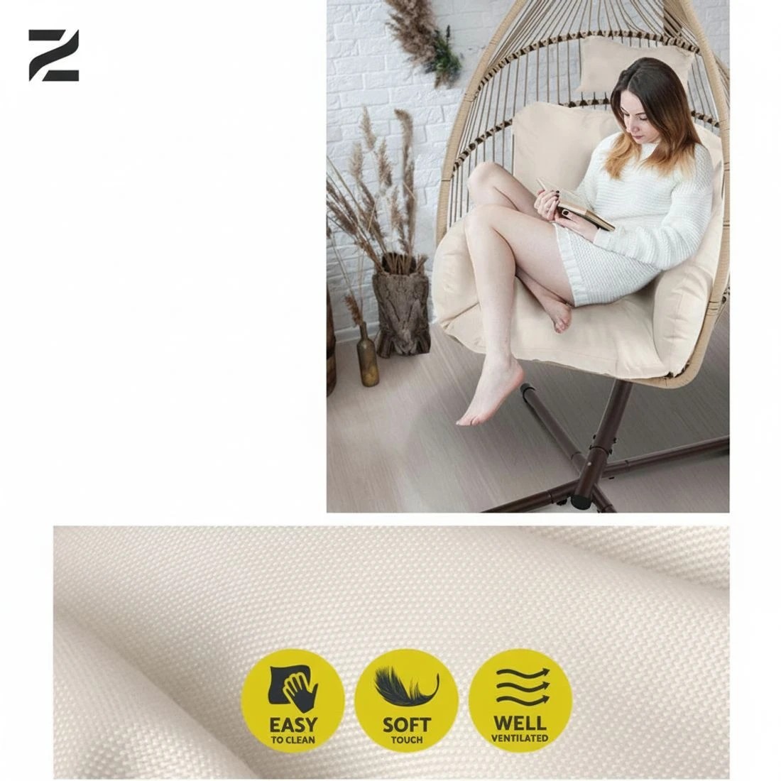 4 Gardeon Outdoor Egg Swing Chair Wicker Rope Furniture Pod Stand Cushion - Multi, 4 of 7