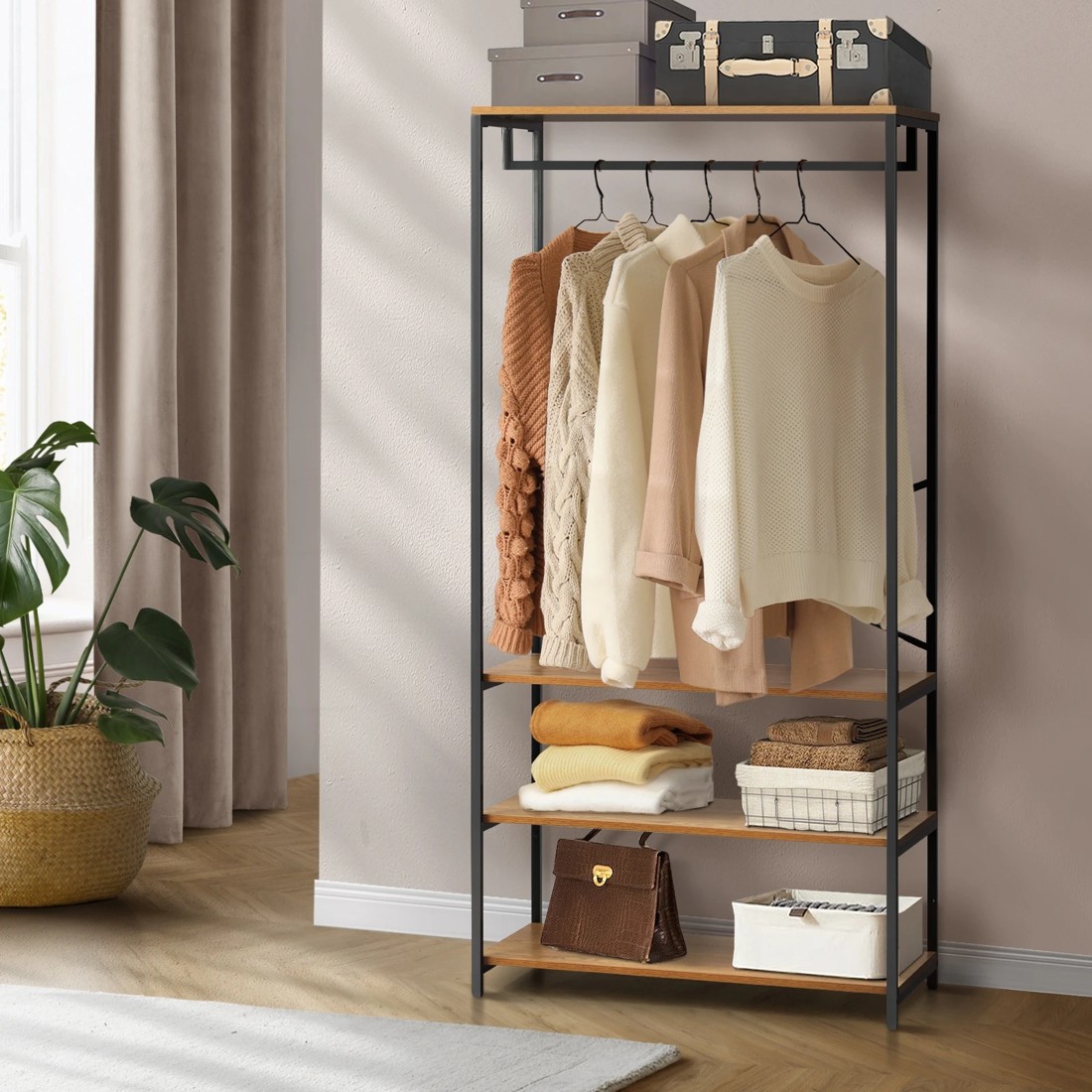 2 Oikiture Clothes Rack Open Wardrobe Garment Coat Hanging Rail Metal 4 Shelves
 - Multi, 2 of 10