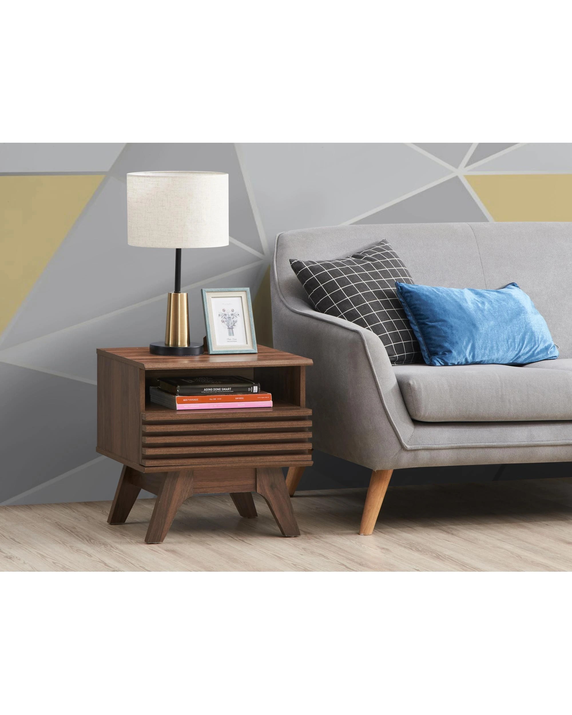 2 Kodu Bedside Unit Side Table Nightstand 1 Drawer Walnut - Brown, 2 of 5