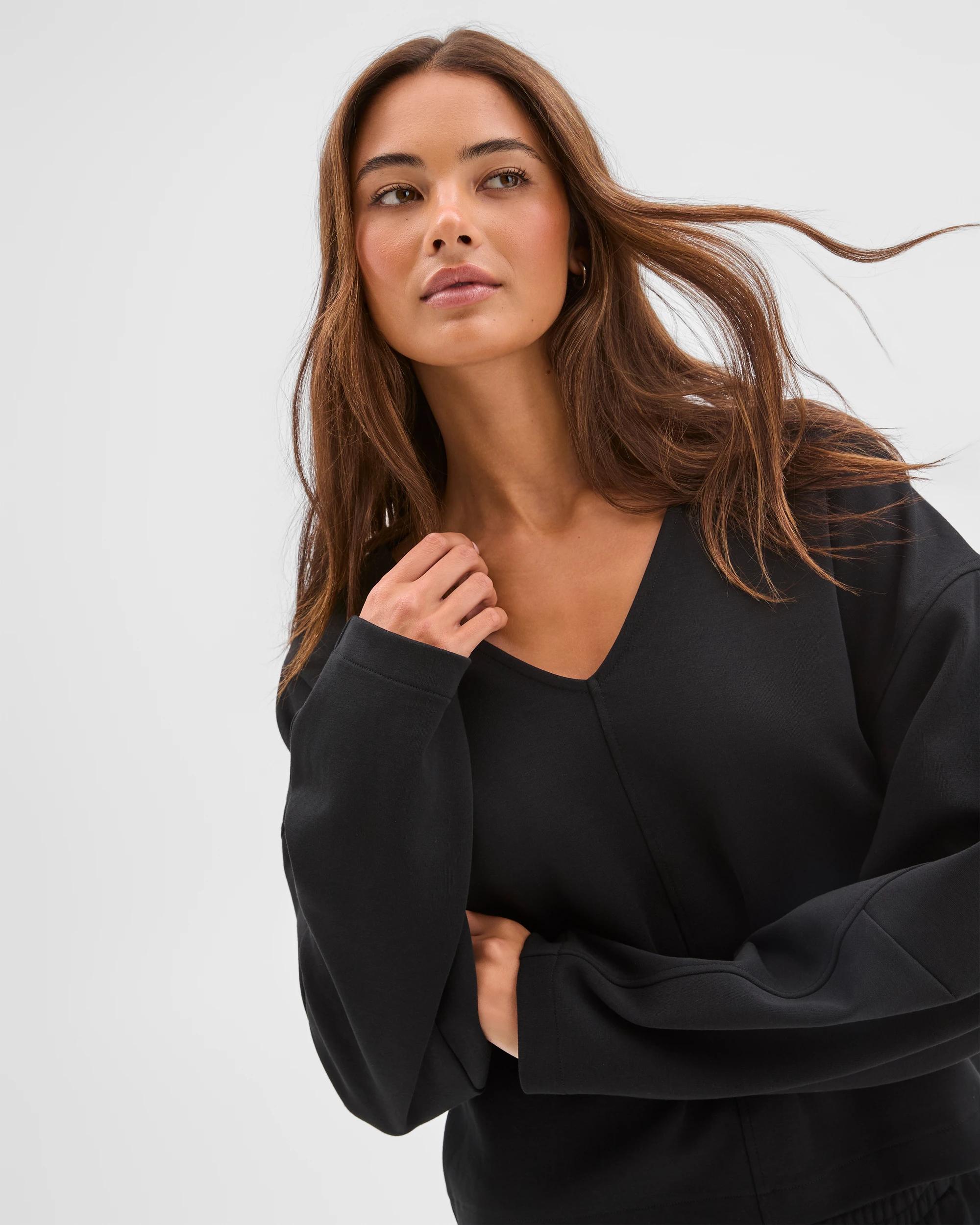 4 Lily Loves Australian Cotton Blend V-Neck Jumper BLACK, 4 of 6