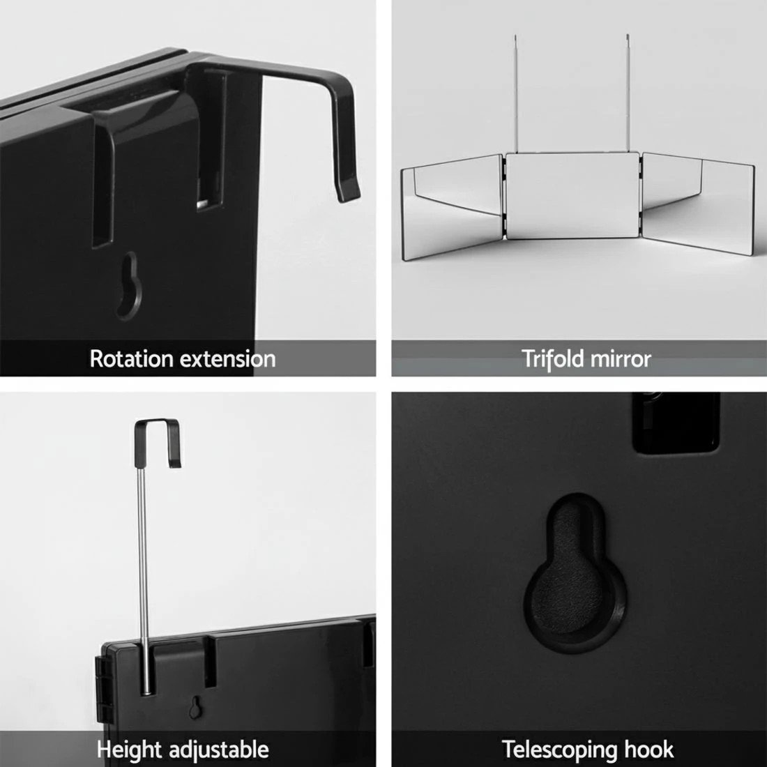 5 Embellir Trifold Mirror Makeup Portable with Height Adjustable 3 Way Telescoping Hook Hair Cutting Styling - Black, 5 of 6