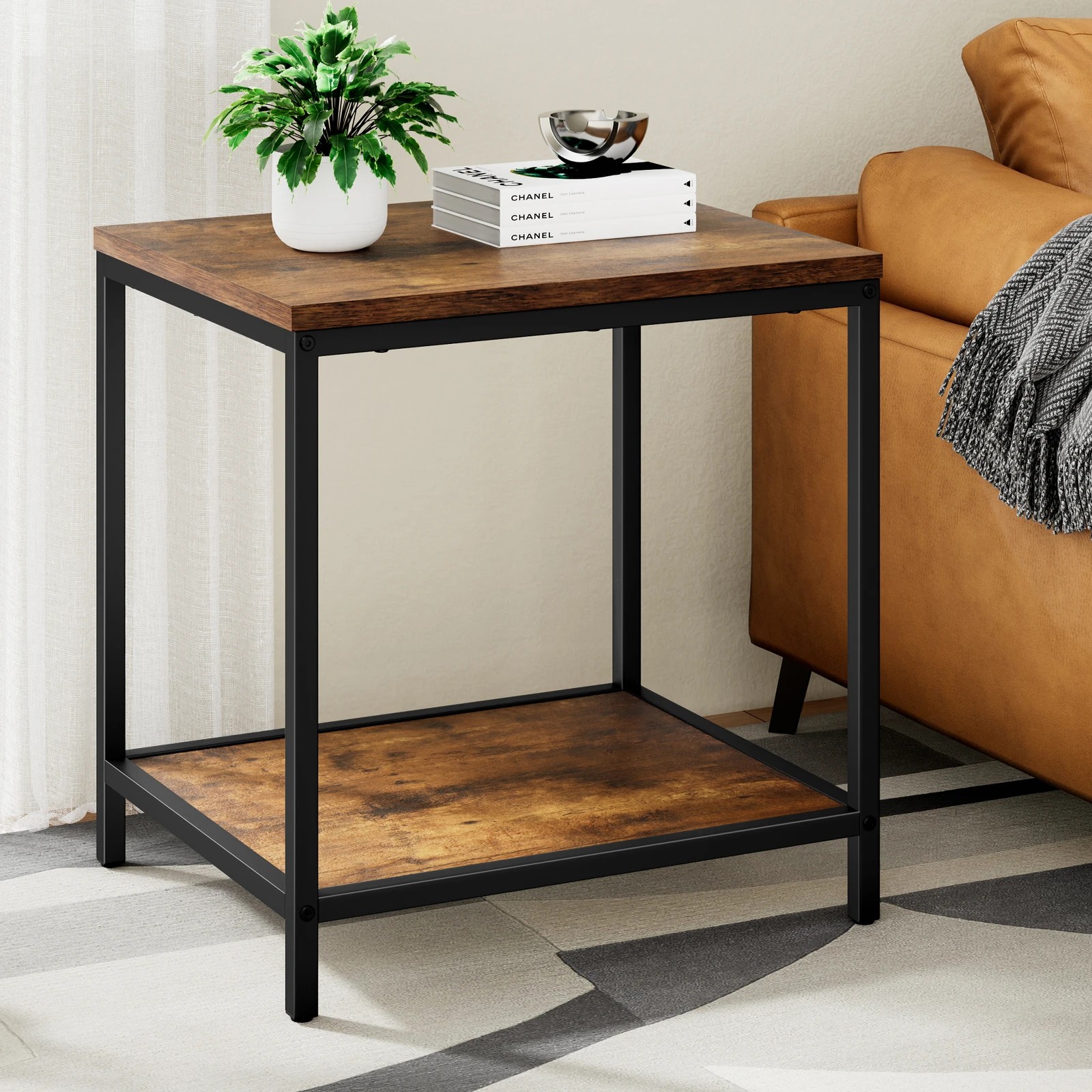 9 Alfordson Coffee Table 2-tier Side Table Industrial - Oak, 9 of 9