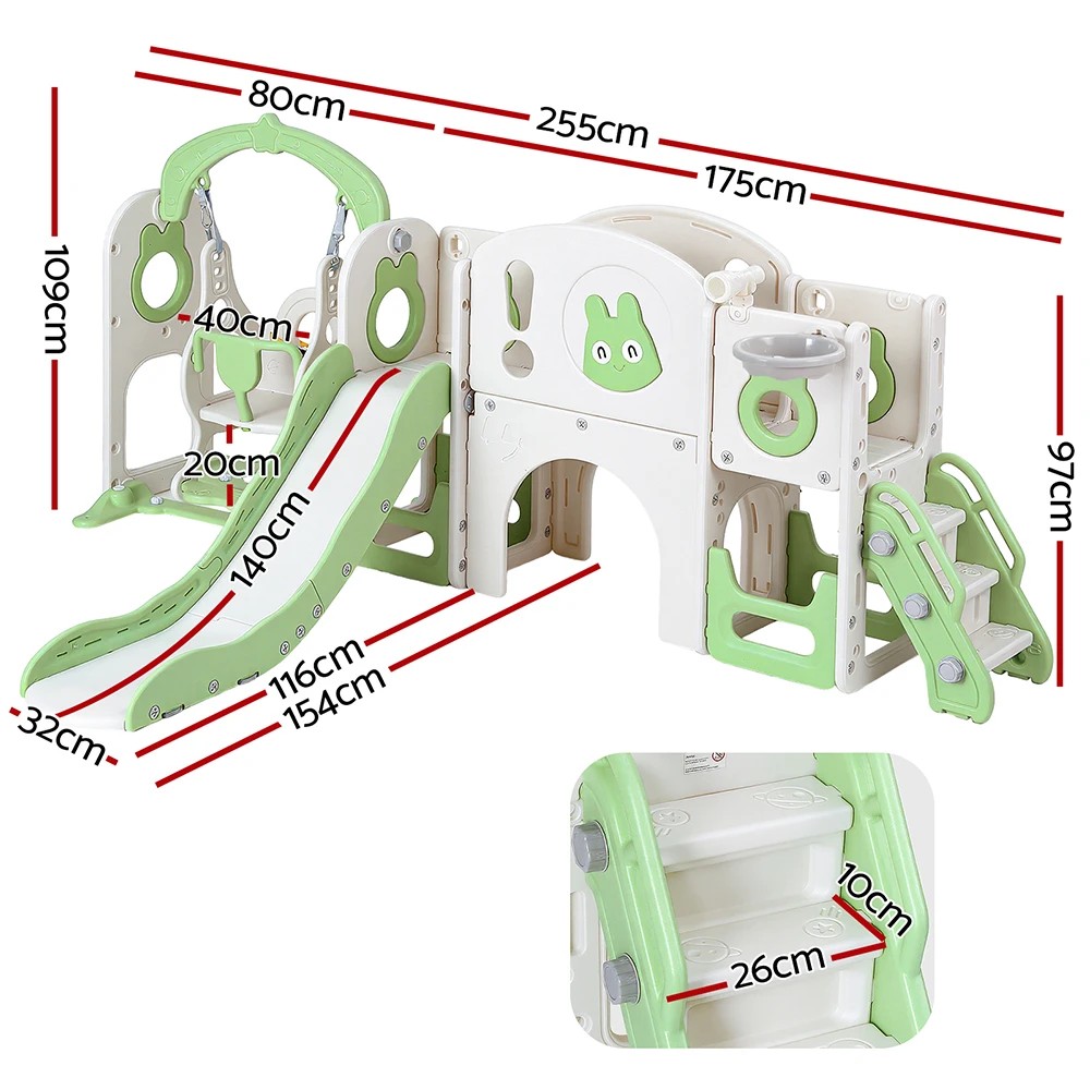 2 Keezi Kids Slide Swing Set Basketball Hoop Ring Football Outdoor Toys 140cm - Multi, 2 of 7