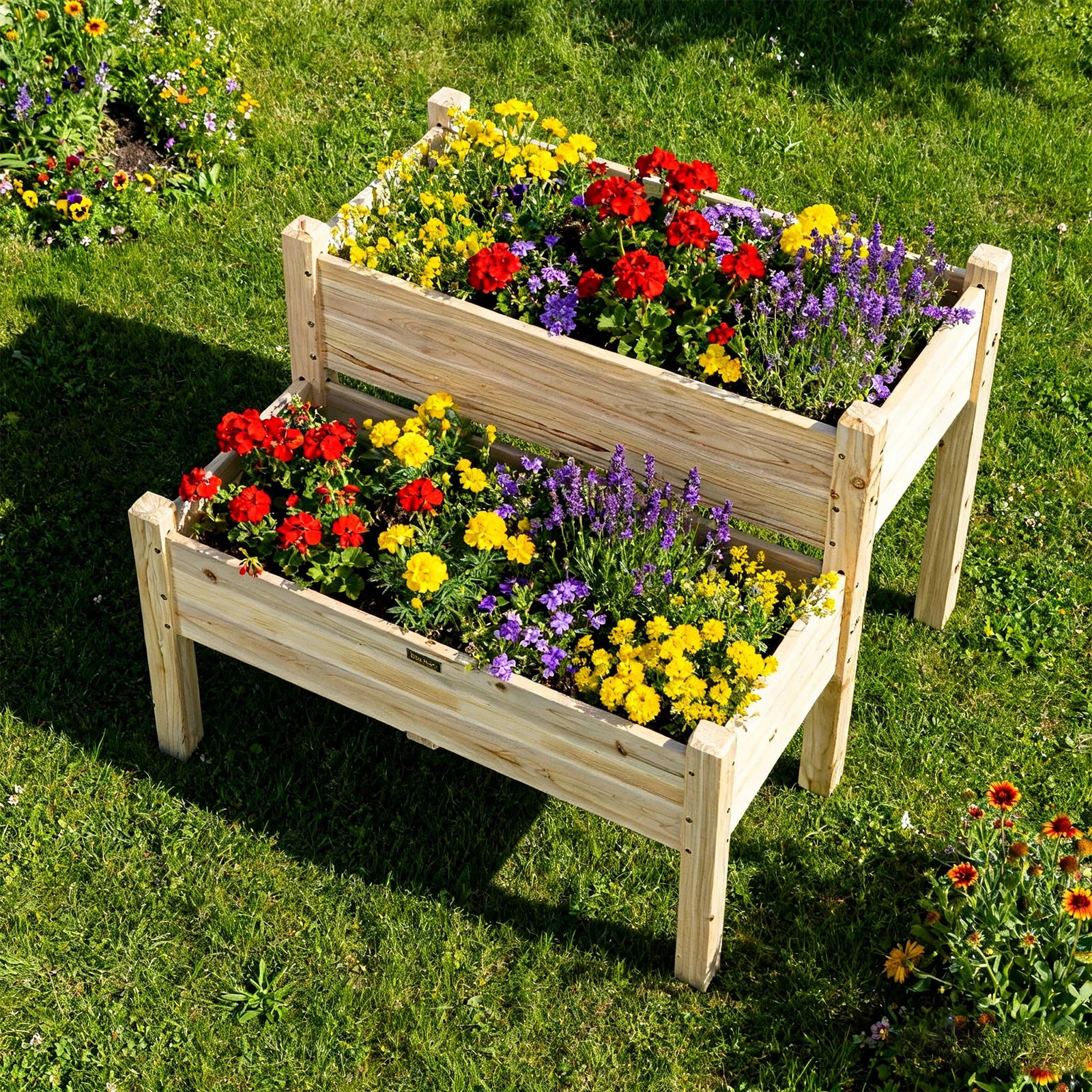 2 Costway 2-Tier Raised Planter Box Outdoor Wood Garden Bed Flower Vegetable Herbs Patio Yard, 2 of 2