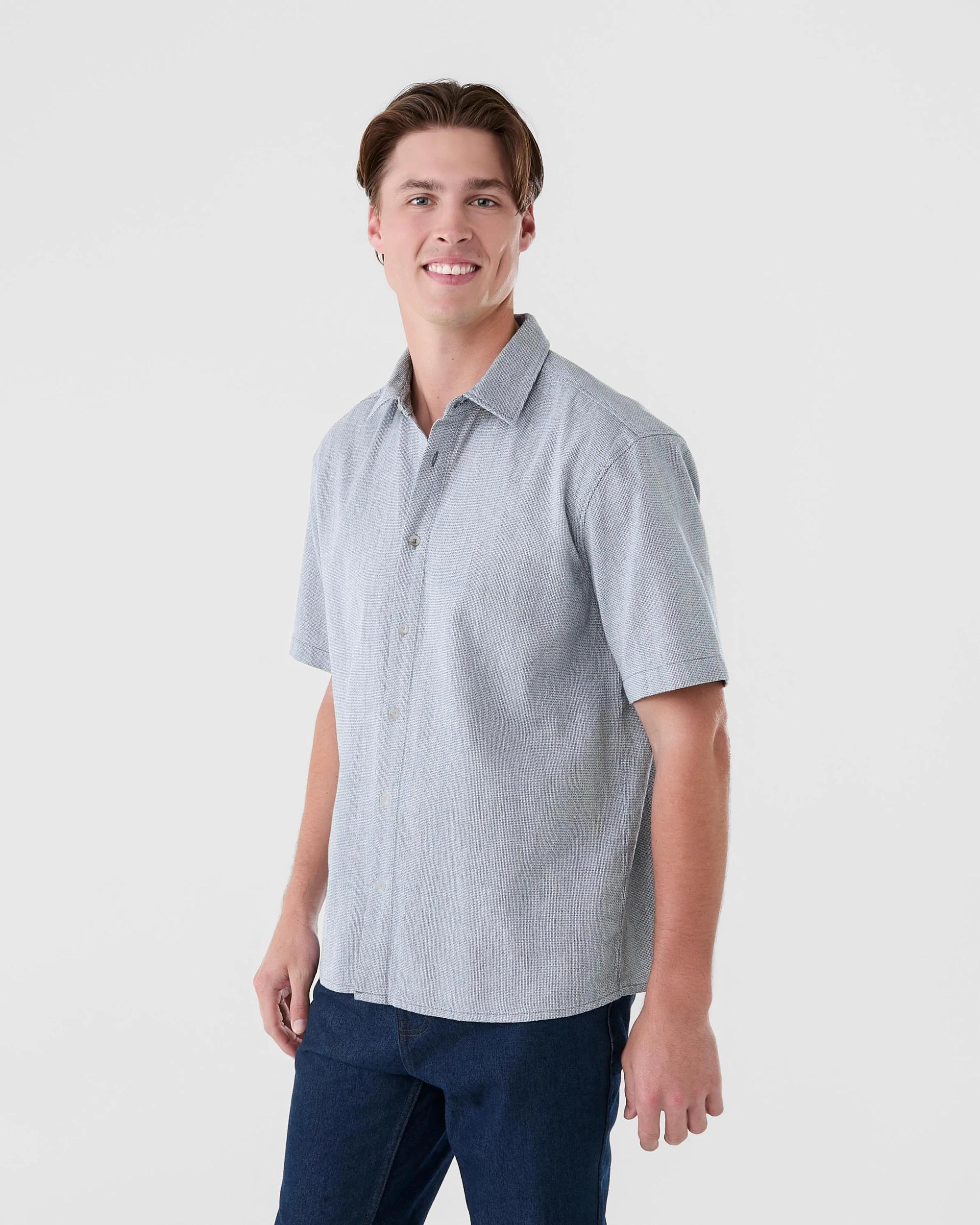 2 Short Sleeve Dobby Shirt Blu Yd, 2 of 6