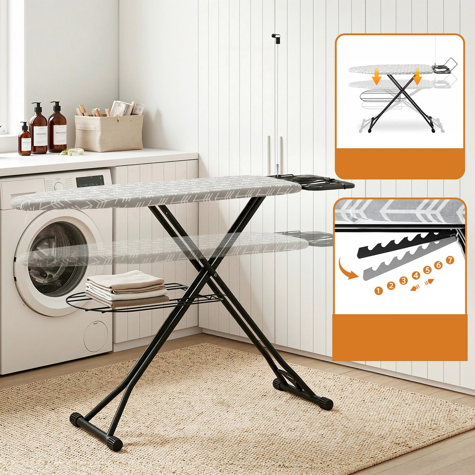 3 Artiss Foldable Ironing Board with Iron Rest Ironing Board for Laundry Room - Grey, 3 of 8
