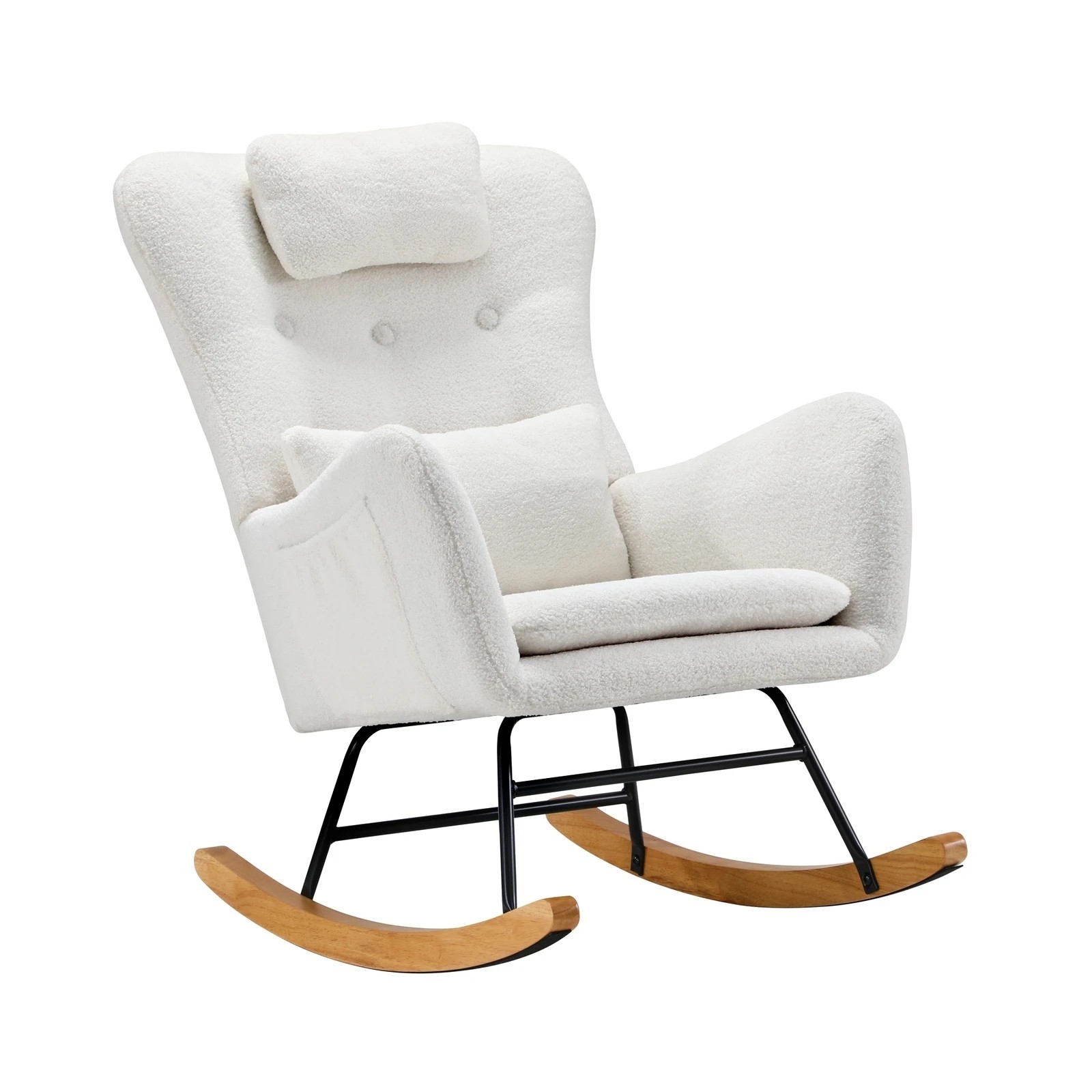 8 Oikiture 2x Rocking Chair Nursing Armchair Sherpa Chairs With 2 Pillow - White, 8 of 10