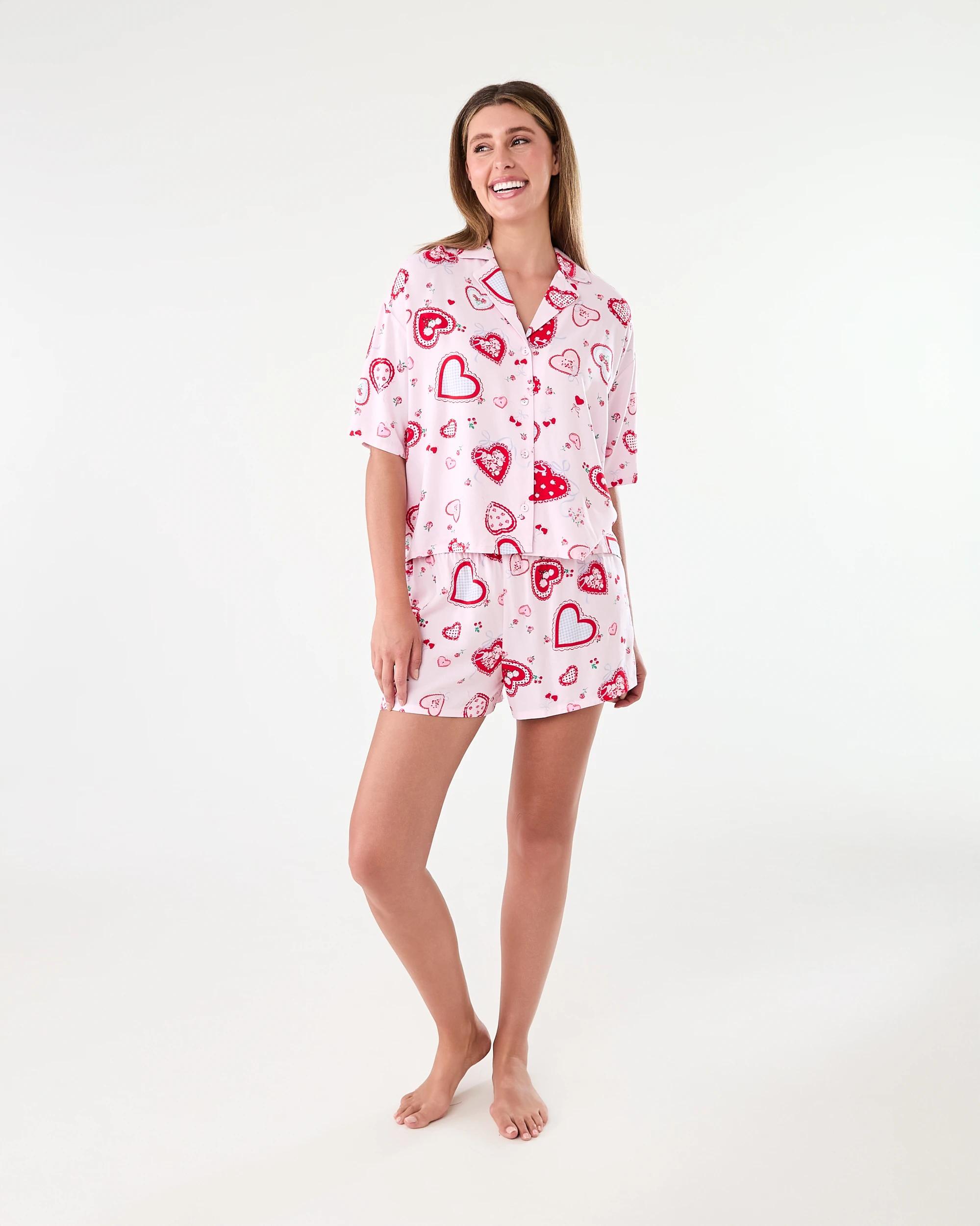 8 Viscose Woven Short Sleeve and Shorts Pyjama Set Val Heart, 8 of 8