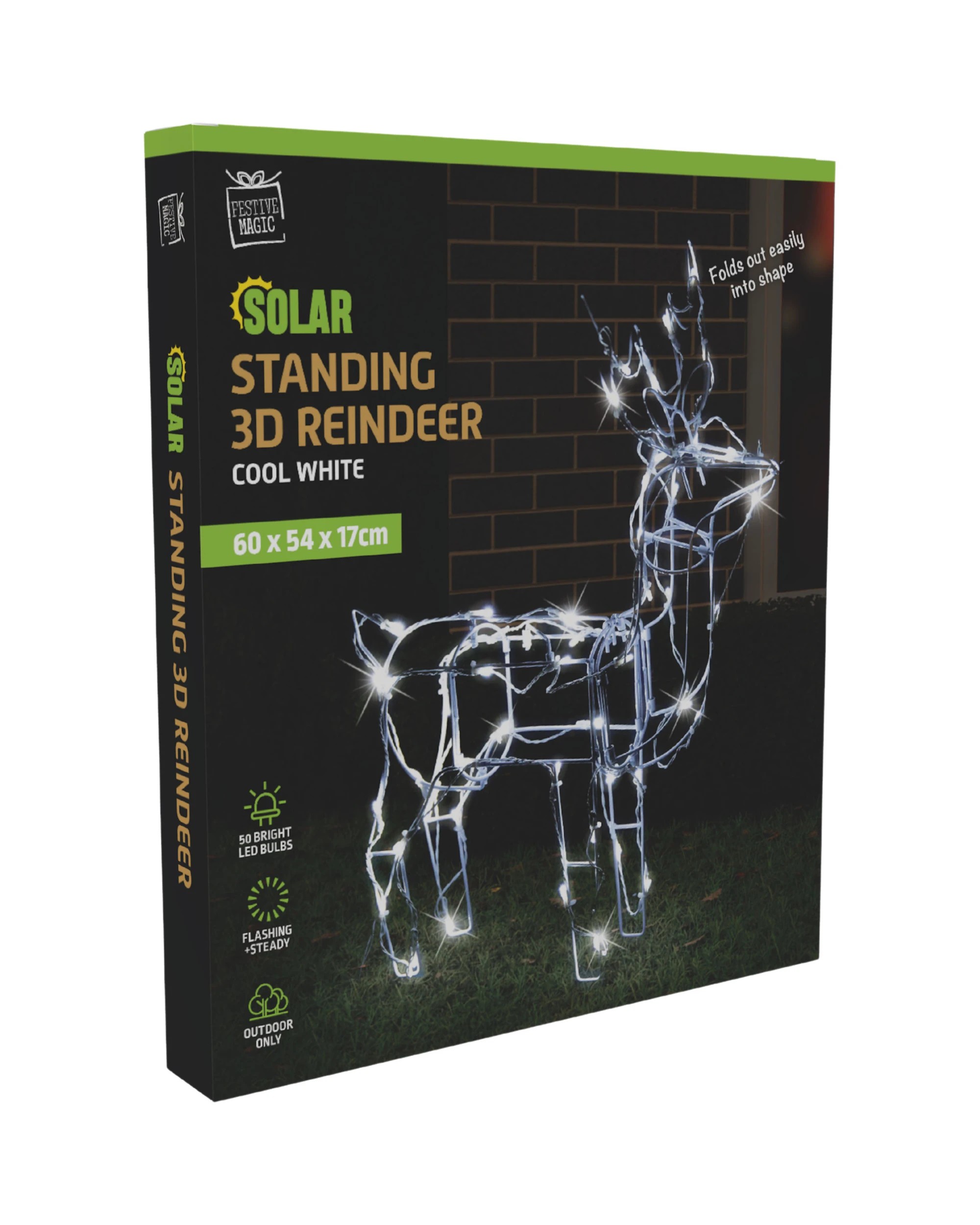 Festive Magic Solar Light LED Standing 3D Reindeer 60cm - White - Kmart