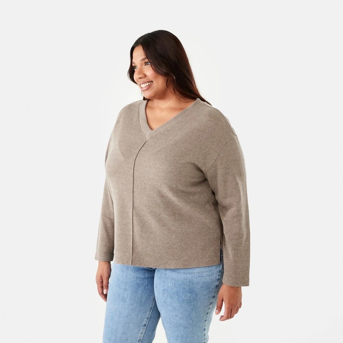 2 Curve V-Neck Relaxed Jumper Taupe Mrl, 2 of 6