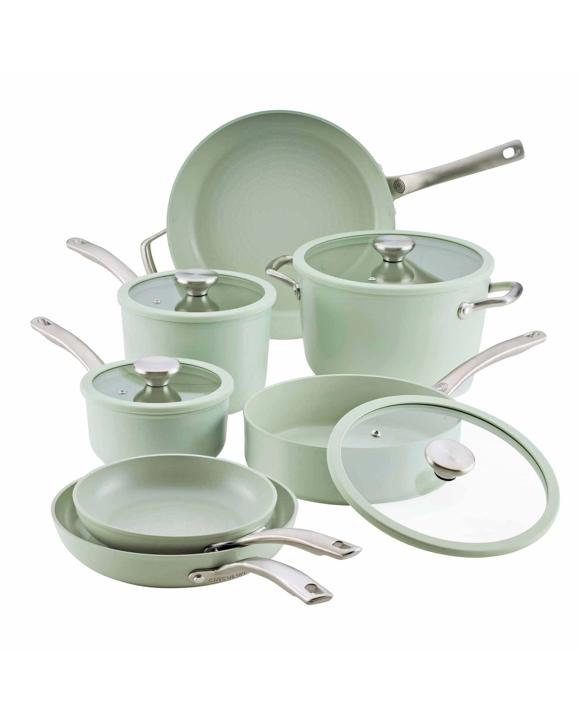 Circulon Halo With LaserDefense(TM) Ceramic Nonstick Induction 11 Piece Cookware Set - Green