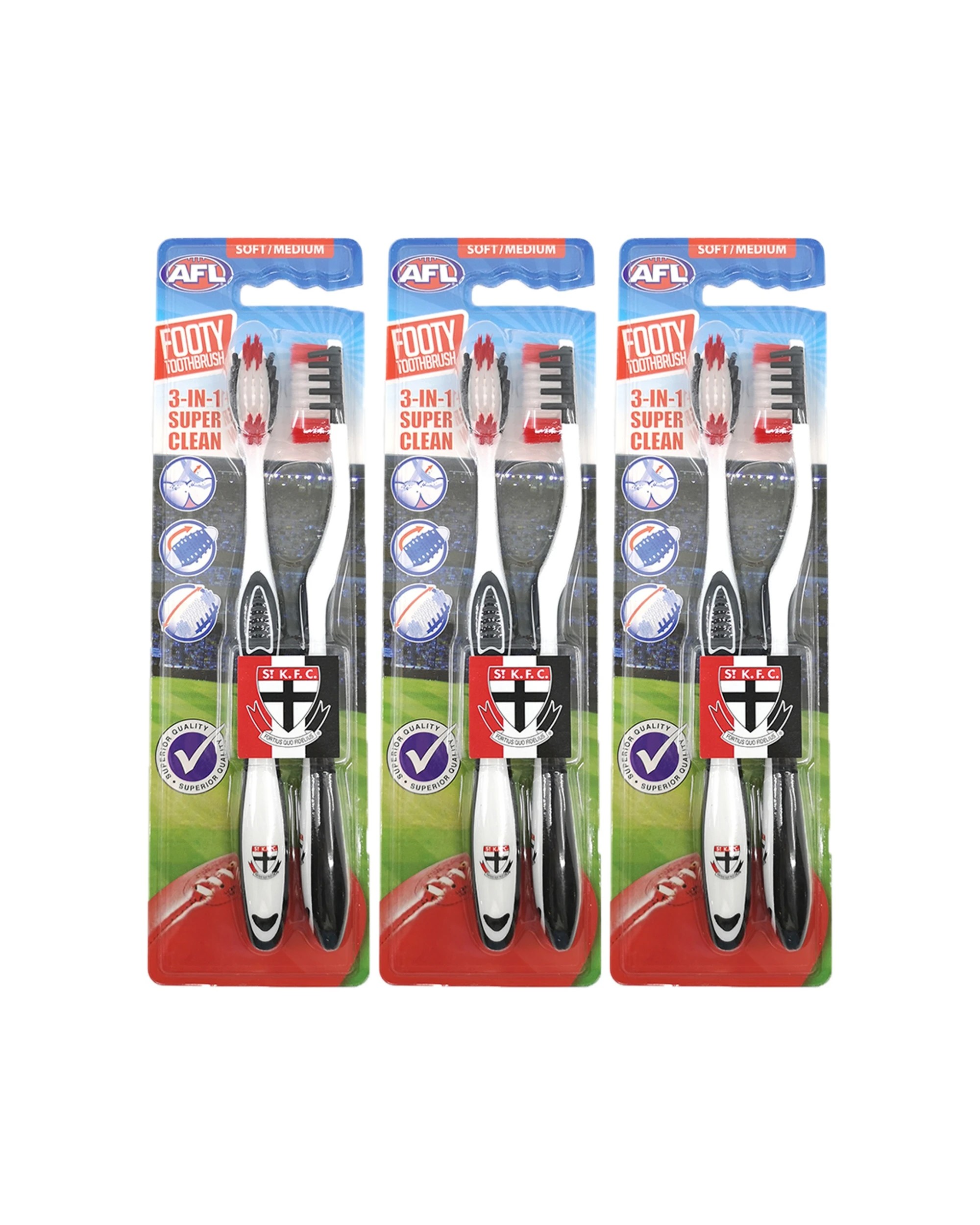 1 AFL 3x 2pc Soft/Medium Toothbrush Oral Care St Kilda Saints Kids/Adults - Multi, 1 of 1