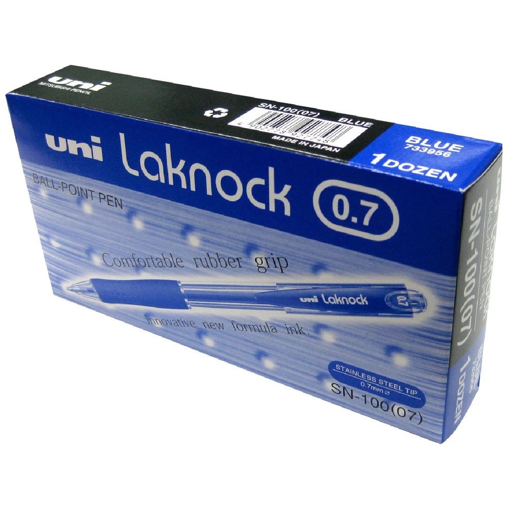 1 Uni Laknock Fine Retractable Ballpoint Pens Blue 12 Pack, 1 of 4