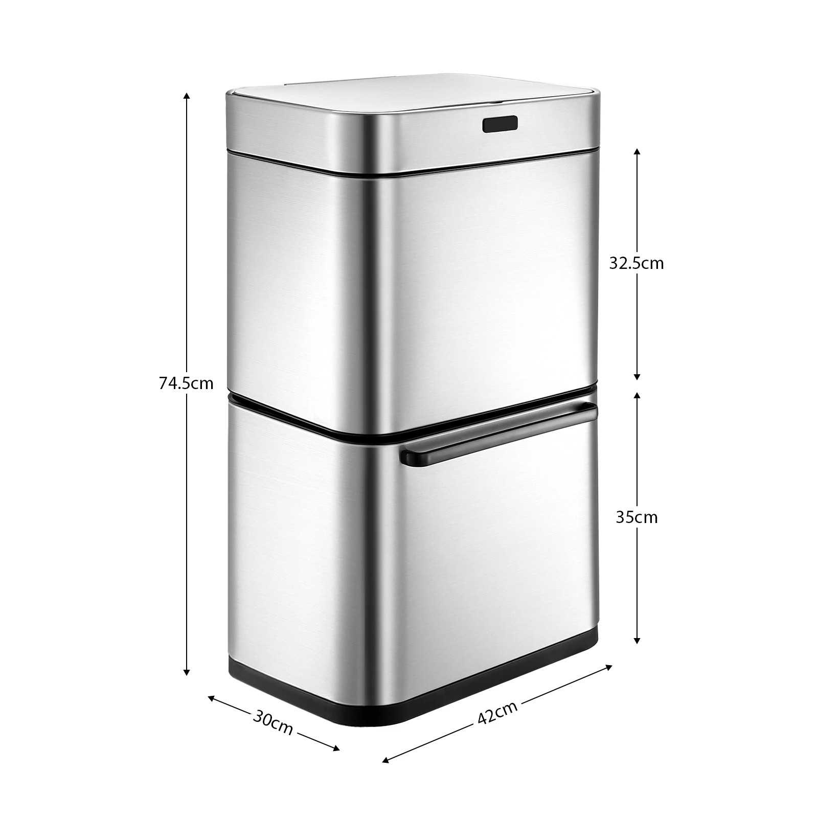 1 Ausway 80L Dual Rubbish Bin Dustbin Sensor Recycling Trash Can Kitchen Waste Garbage Stainless Steel Silver, 1 of 5