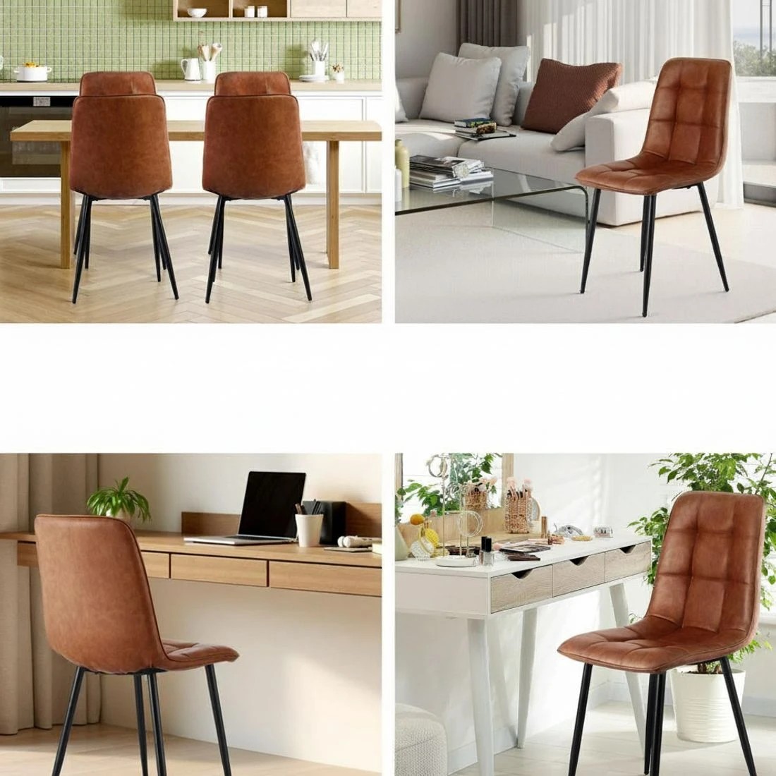 4 Artiss 4x Dining Chairs Retro PU Leather Kitchen Lounge Cafe Accent Chair - Brown, 4 of 5