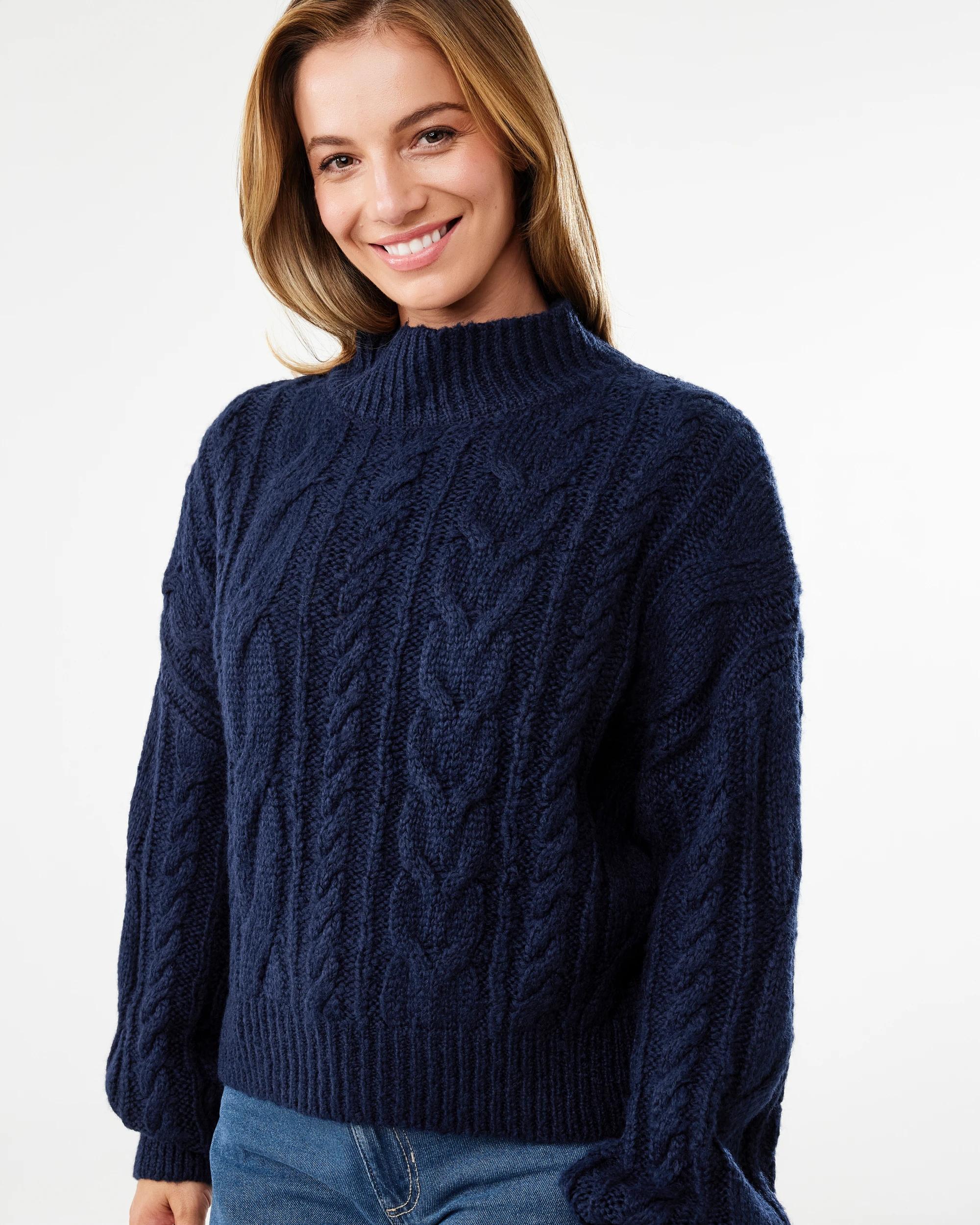 4 Cable Funnel Neck Jumper Blu Pcoat, 4 of 6