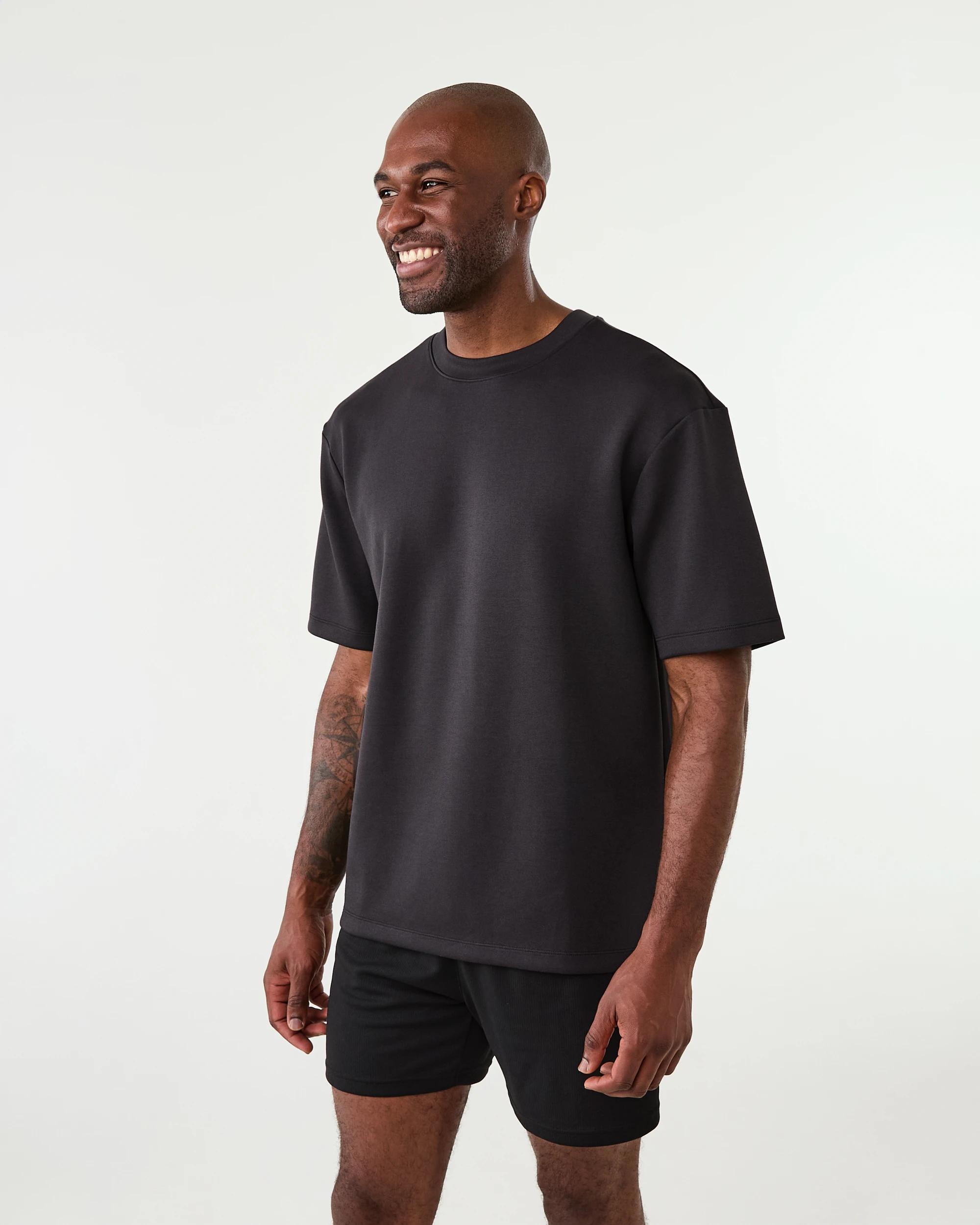 2 Active Mens Oversized Scuba T-shirt BLACK, 2 of 6