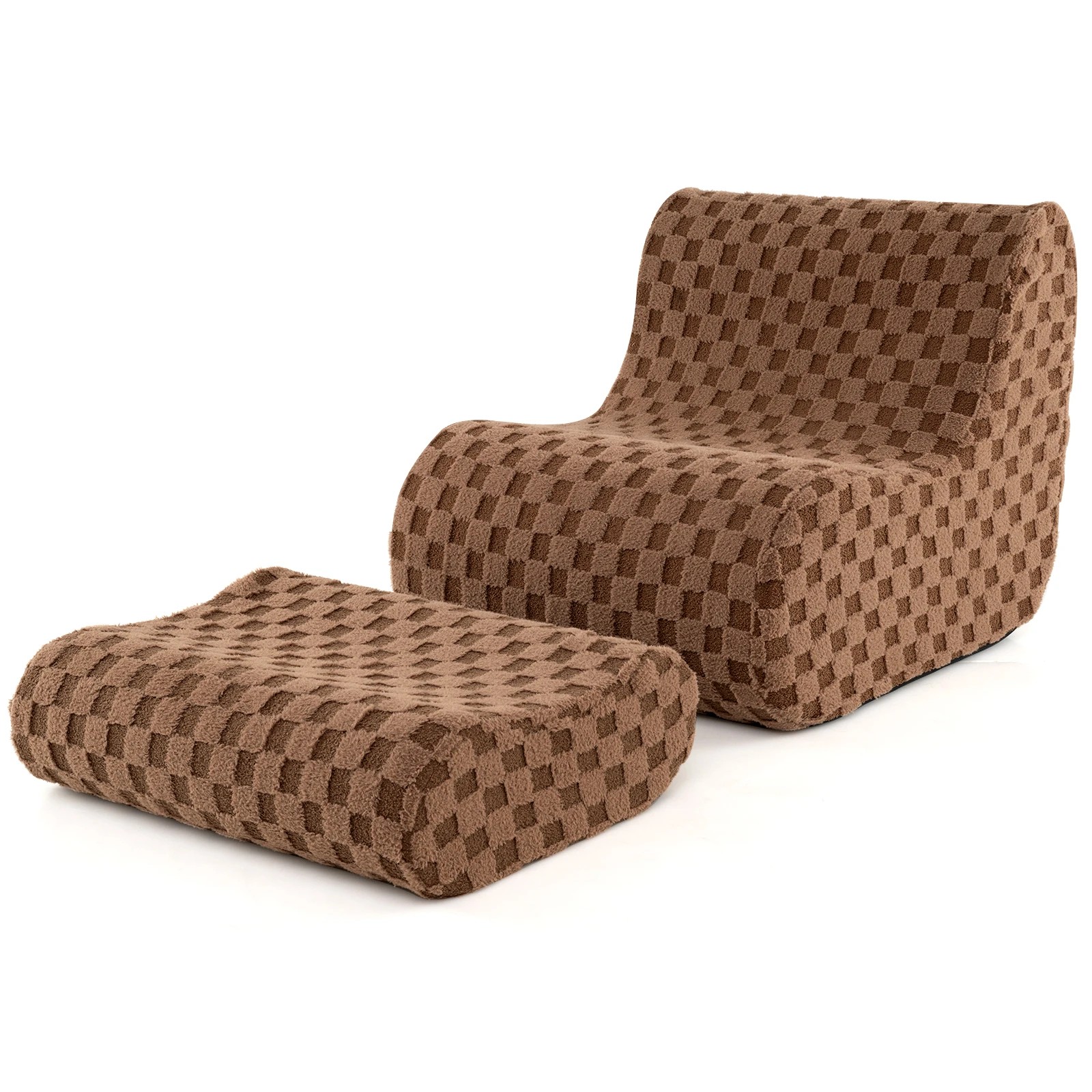 1 Costway 2PCS Bean Bag Chair w/Ottoman Lazy Sofa Lounger Seat Washable Cover - Brown, 1 of 3
