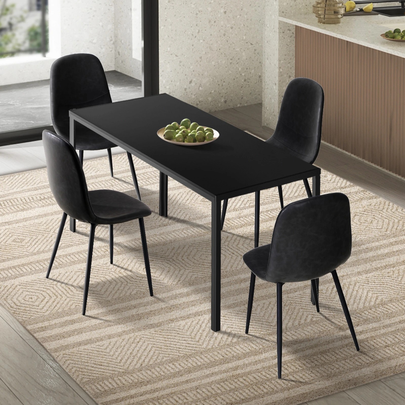 3 Oikiture 1.2m Rectangular Dining Table and Chairs 4-Seater Kitchen Furniture Set - Black, 3 of 9