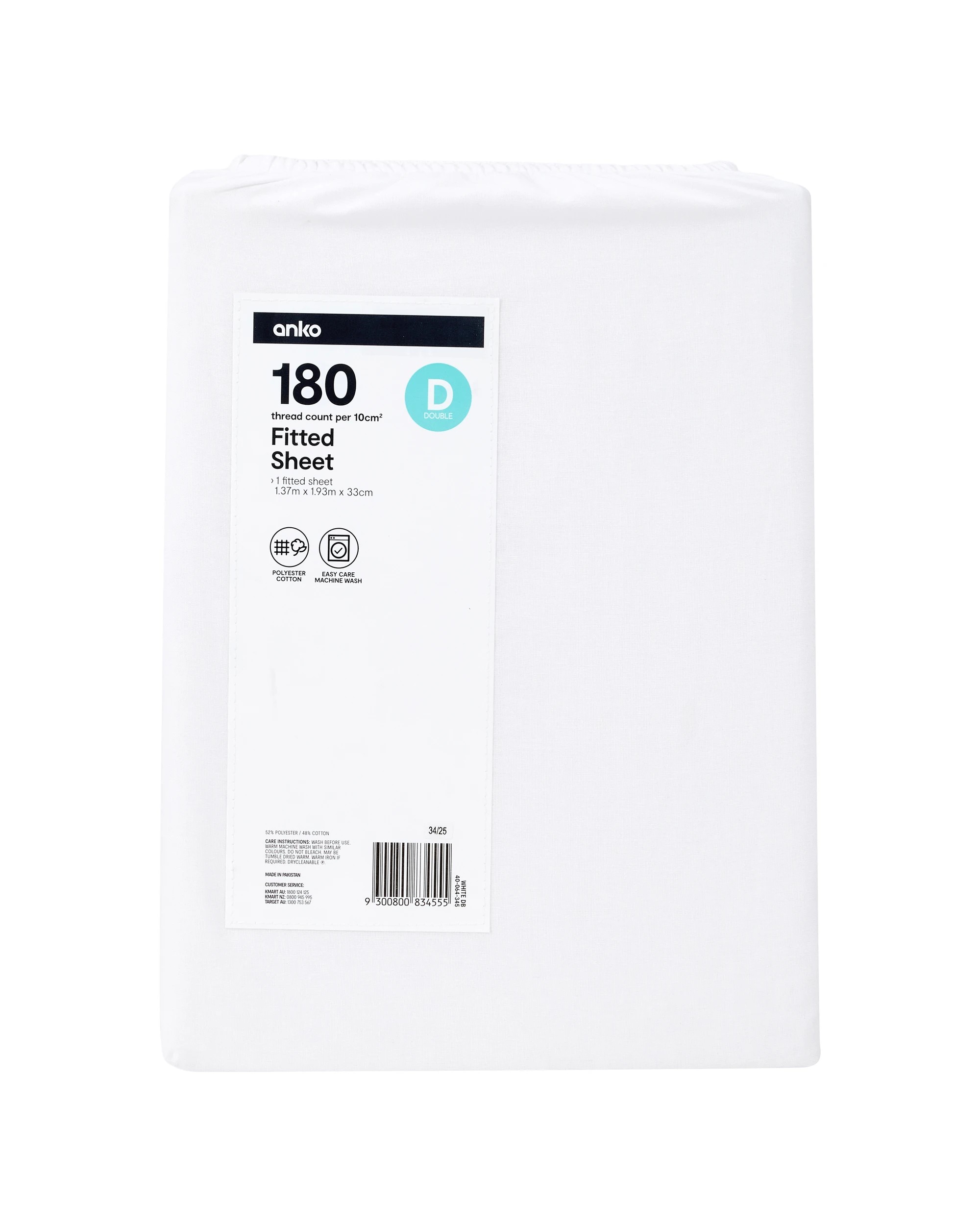 4 180 Thread Count Fitted Sheet - Double Bed, White, 4 of 4