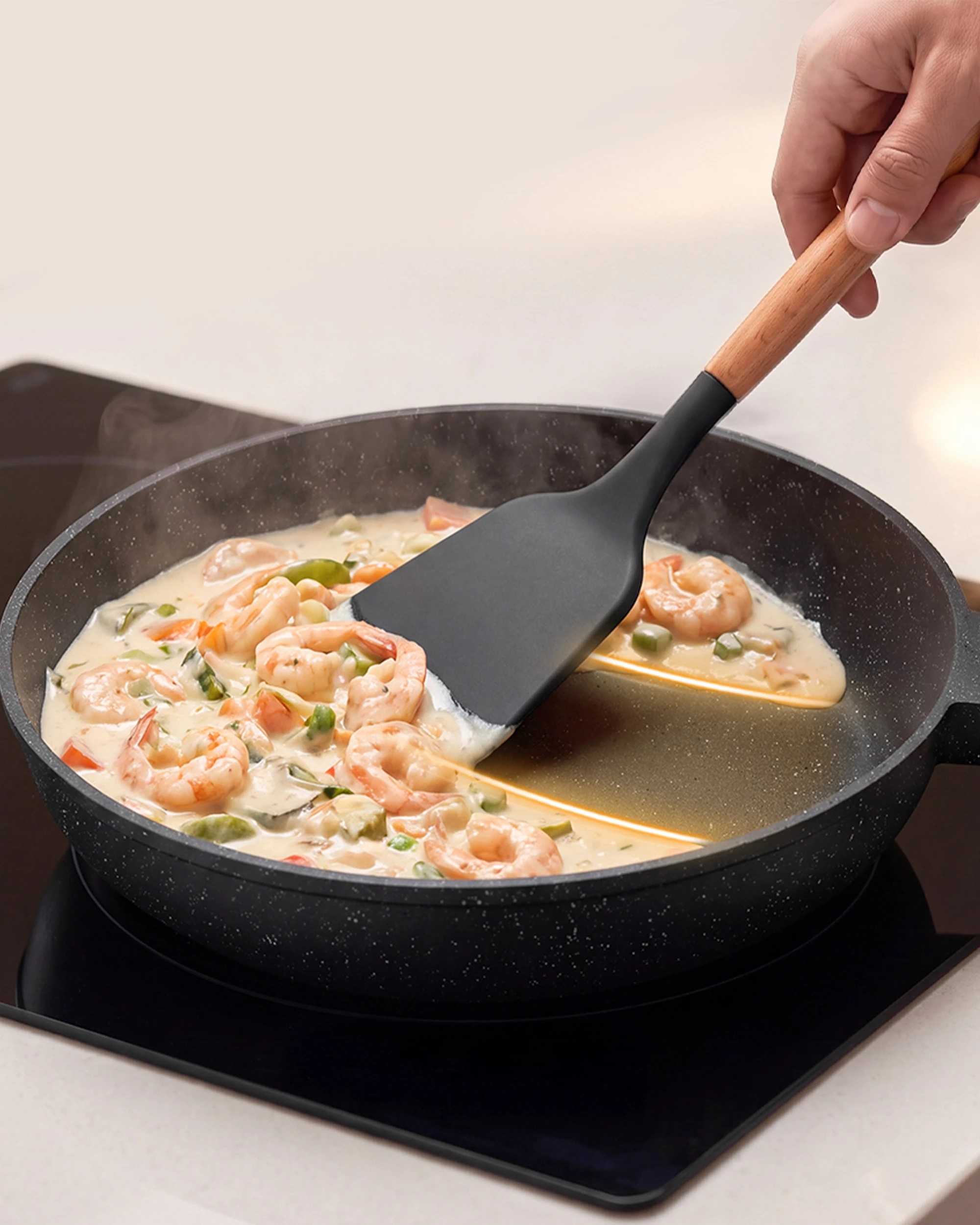 3 ZUNI 3PCS Nonstick Cookware Frying Pan Set Stainless Steel Base Black, 3 of 9