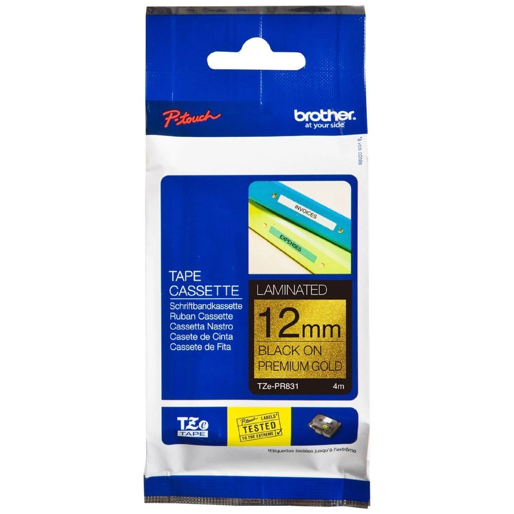 1 Brother TZe-PR831 Glitter Tape 12mm x 4m Black on Gold, 1 of 3