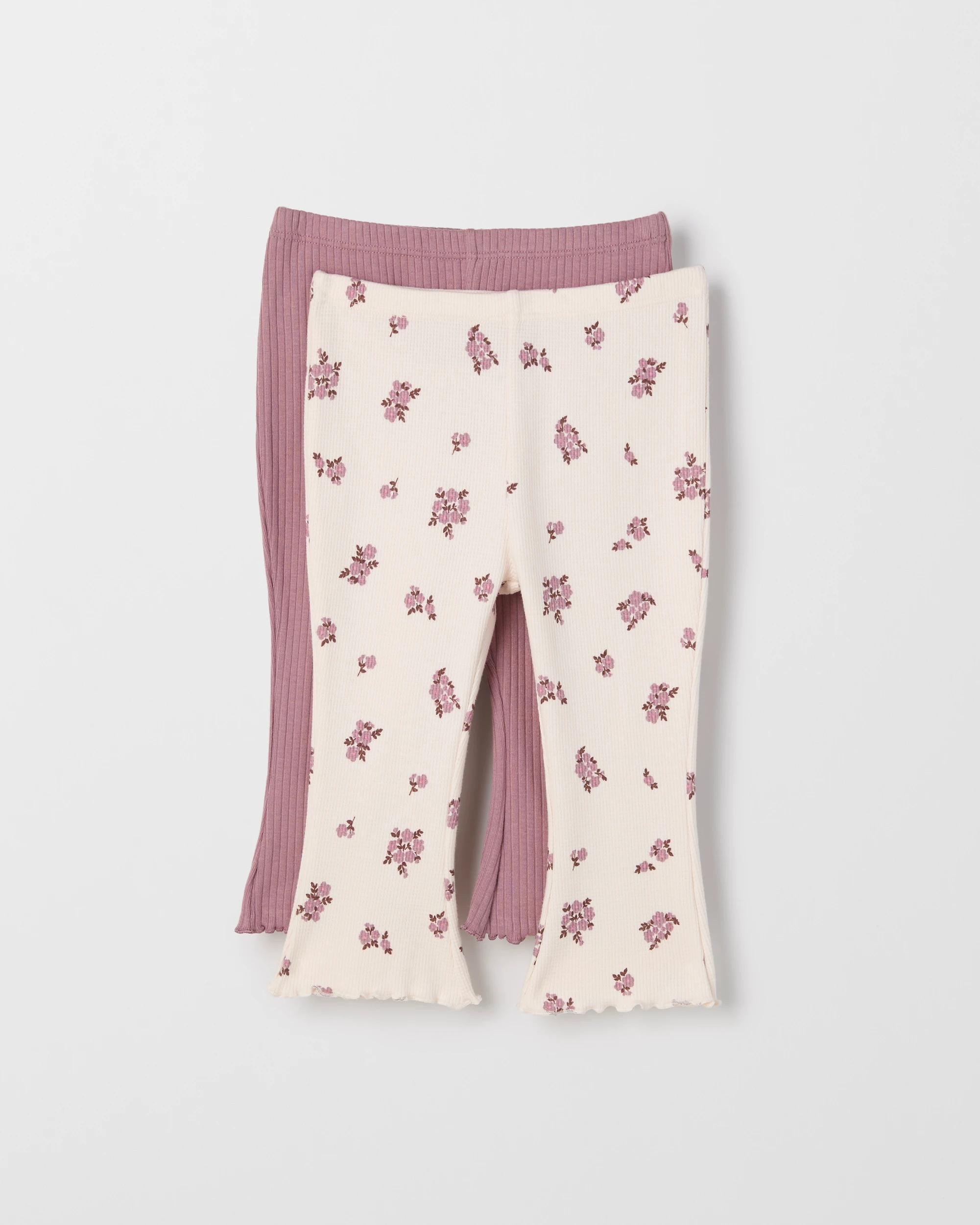 1 Target Baby Baby Organic Cotton 2 Pack Baby Waffle and Rib Leggings FLORAL, 1 of 3