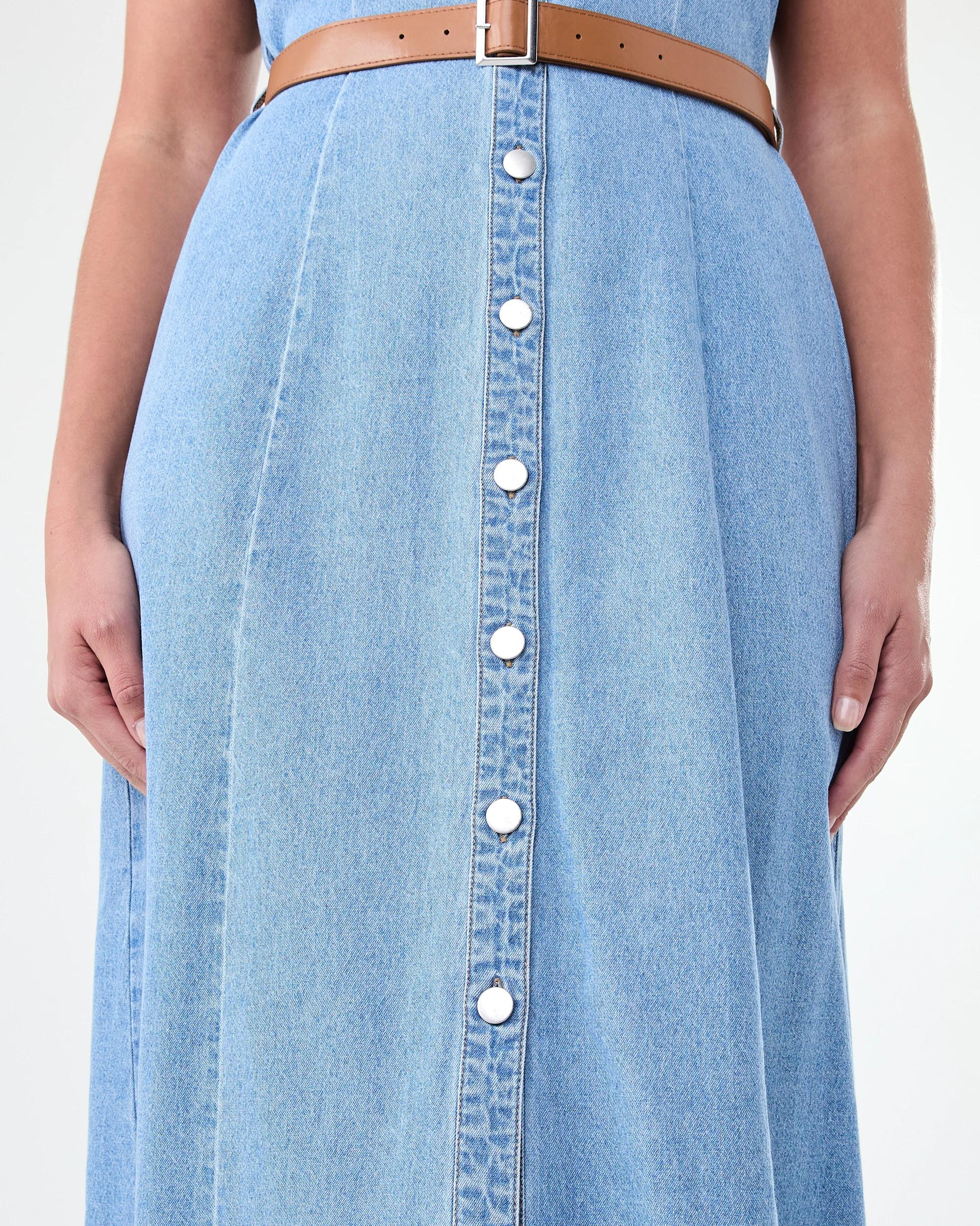 7 Short Sleeve Chambray Shirt Midi Dress Light Wash, 7 of 7