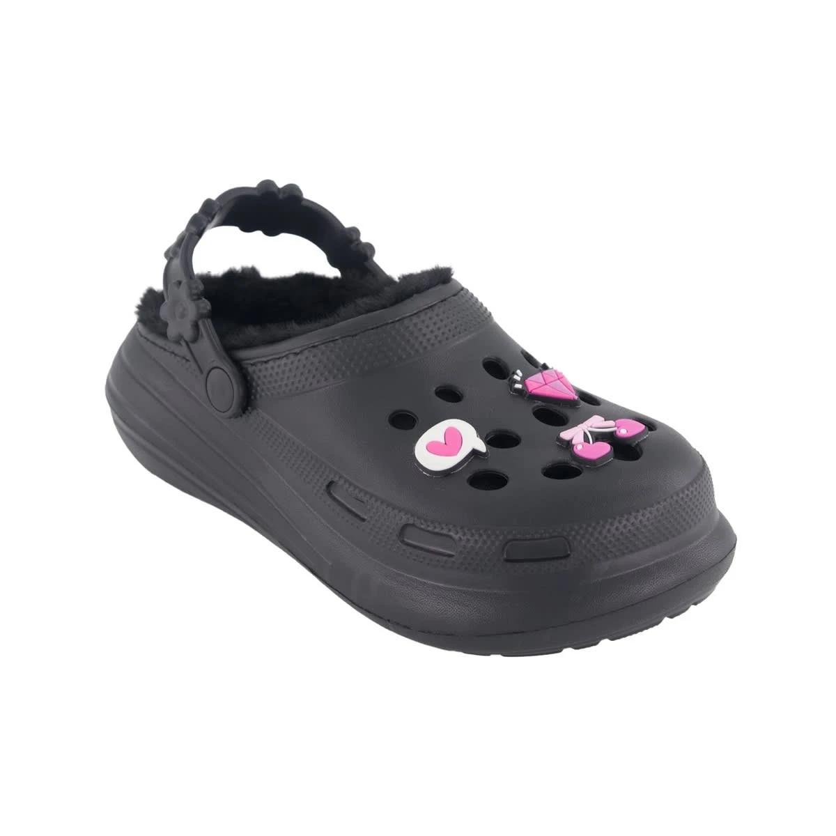 1 Senior Faux Fur Lined Clogs Black, 1 of 4