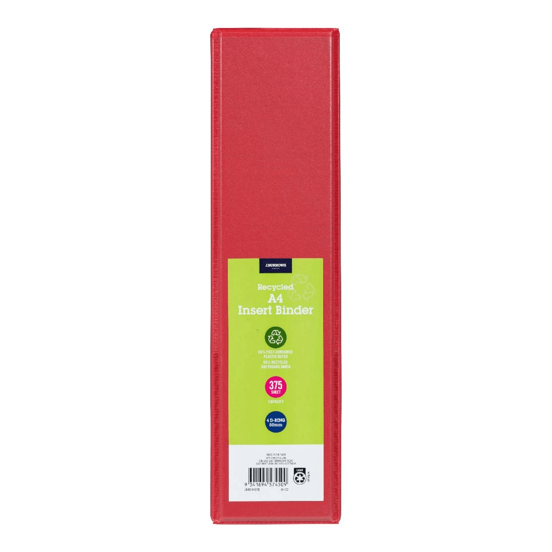 2 J.Burrows Insert Binder A4 4 D-Ring 50mm Red, 2 of 6