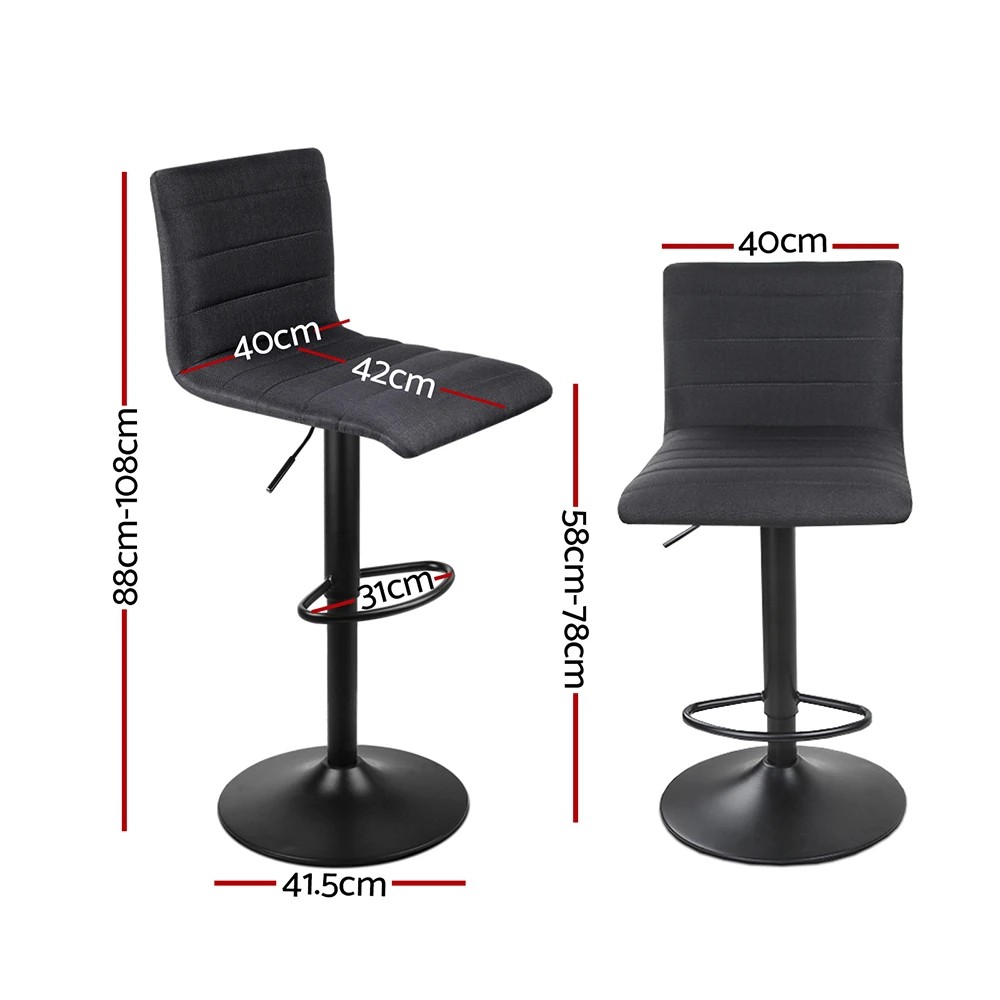 2 Artiss 2x Bar Stools Gas Lift Linen Fabric - Black, 2 of 8