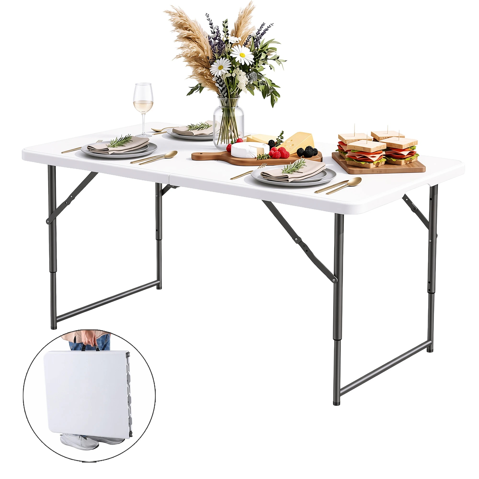 1 Gardeon 123cm Folding Table Portable Fold - White, 1 of 10
