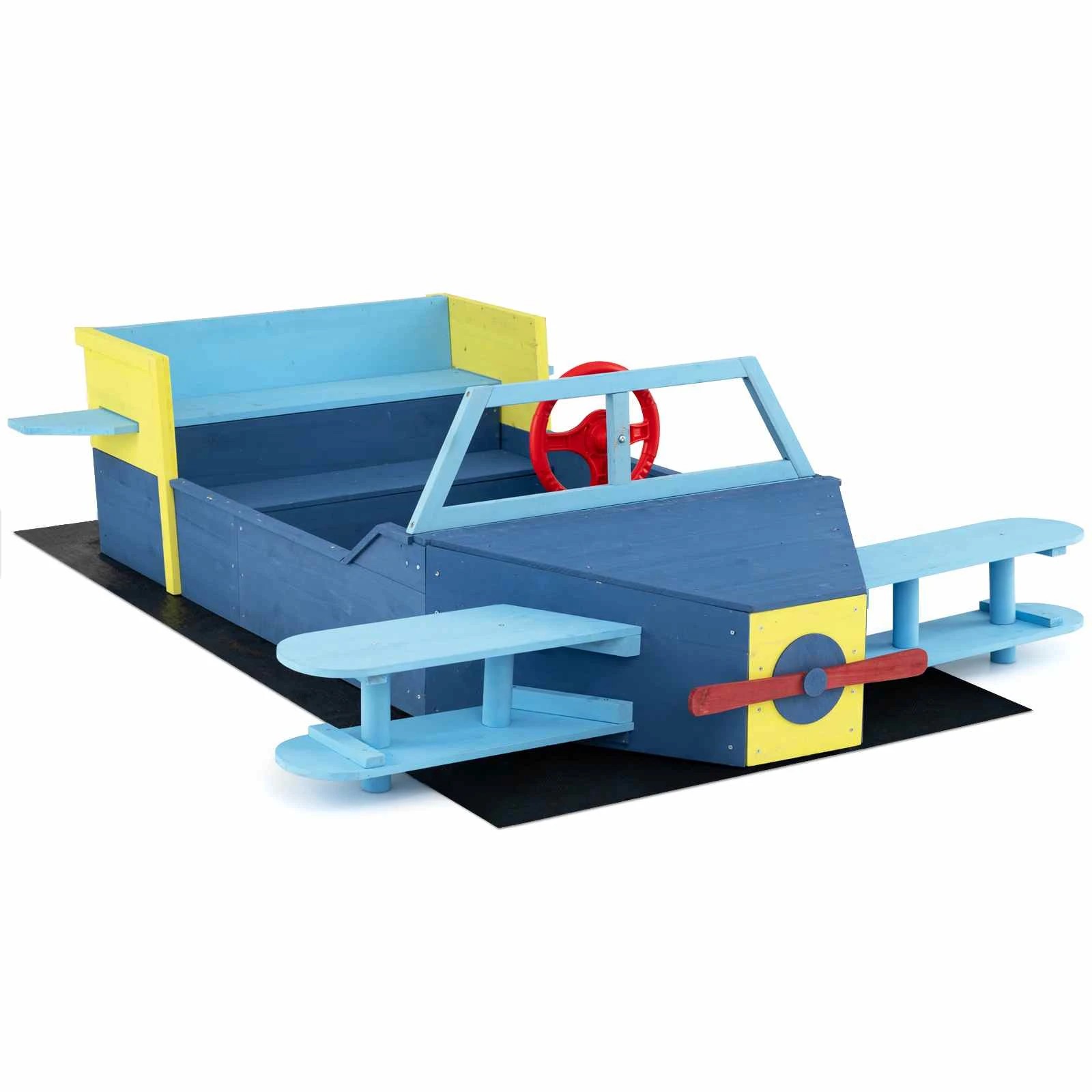 1 Costway Glider Shape Sandpit Large Wood Outdoor Sand Box Sensory Play Bench Seat, 1 of 2