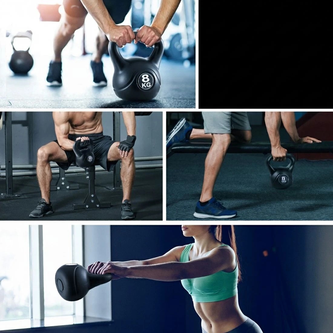 6 Everfit 8kg Kettlebell Set Weight Lifting Bench Dumbbells Kettle Bell Gym Home - Black, 6 of 6