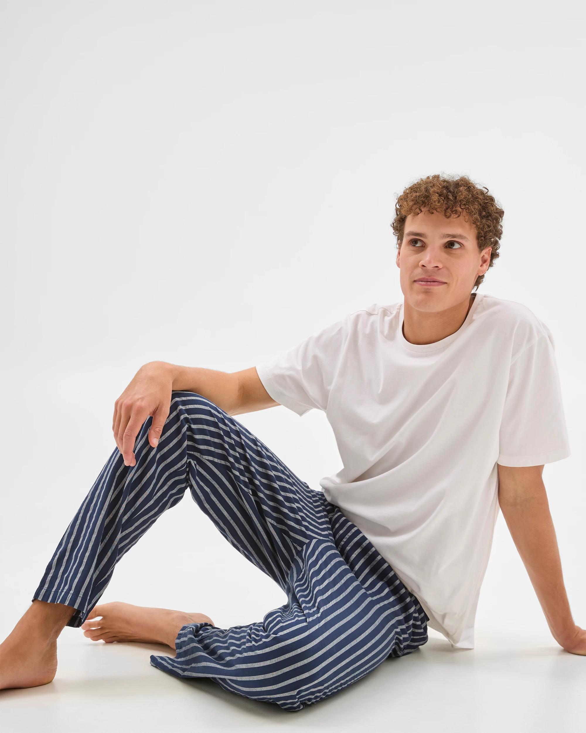 1 Australian Cotton Poplin Sleep Lounge Pants -  Maxx NAVY BLUE STRIPE, 1 of 6