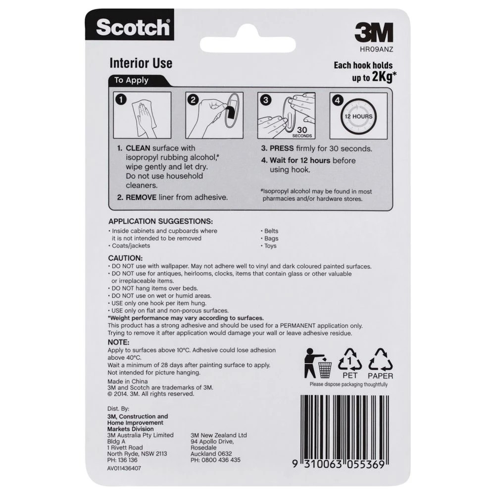 3 Scotch Medium 2kg Wire Hook Oval White 3 Pack, 3 of 3