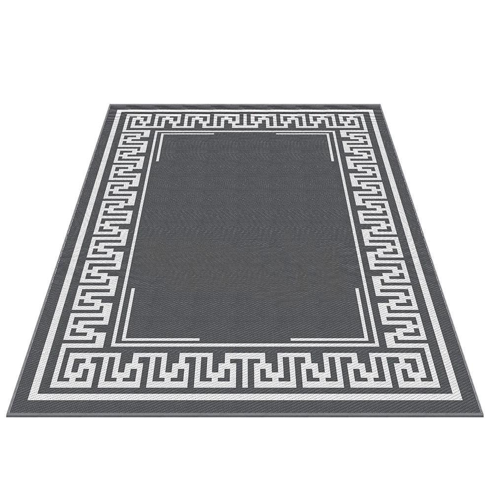 1 Gardeon Outdoor Rugs 274x366cm Large Carpet Reversible Area Mat PP Dual-Sided Patio Rug Greek Key - Grey, 1 of 8