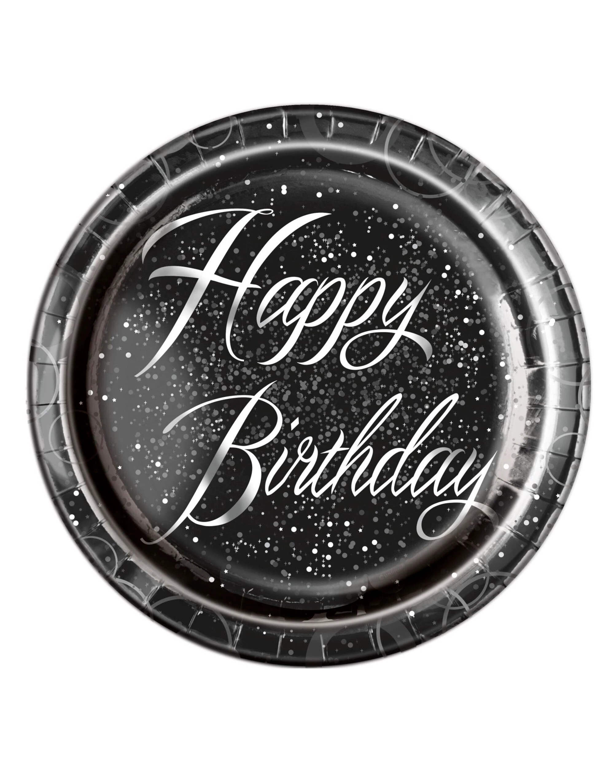 1 Meteor Glitz Silver Happy Birthday Large Paper Plates Pack of 8, 1 of 1