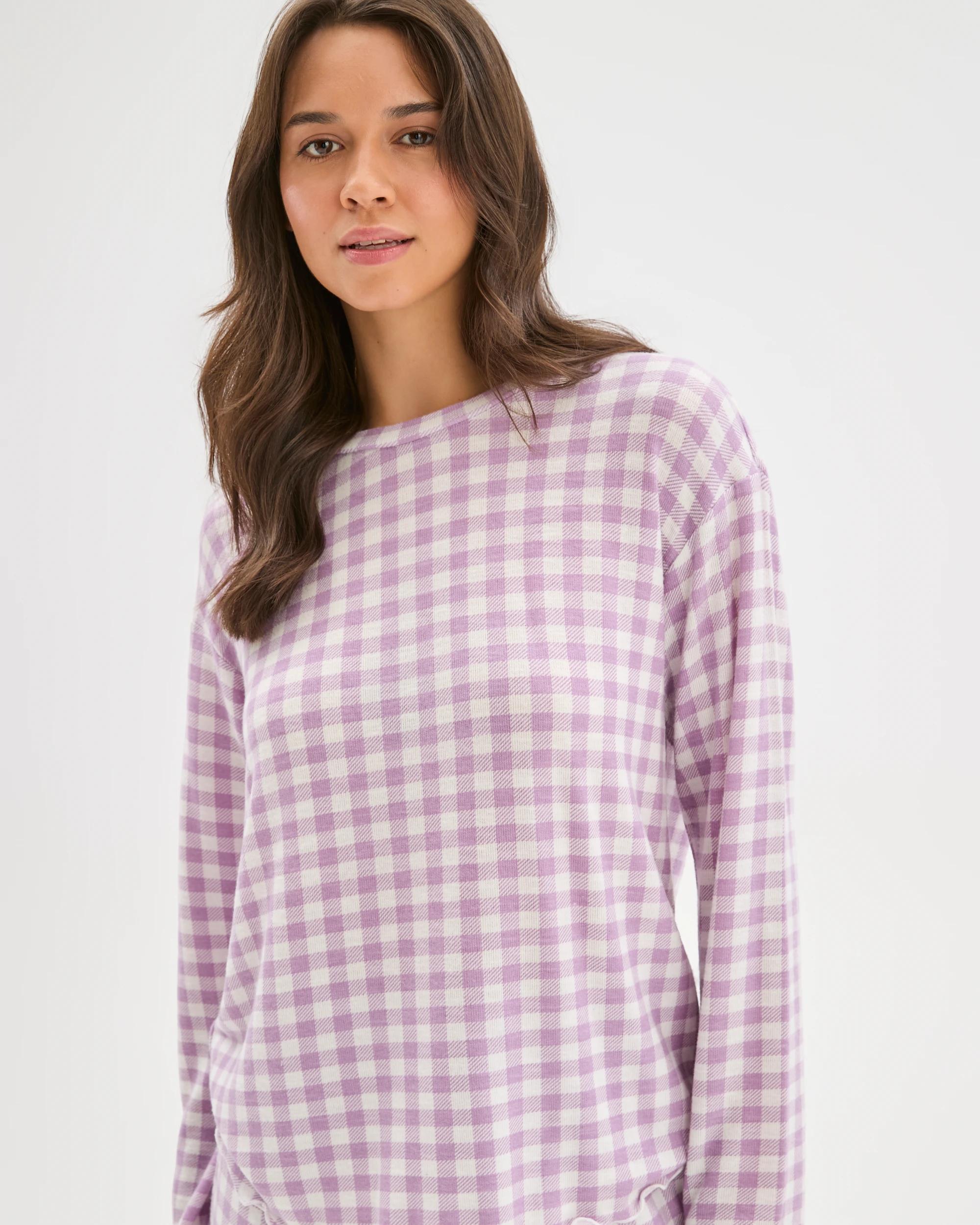 1 Target Woman Cosy Slub Knit Sleep Top PURPLE GINGHAM, 1 of 6