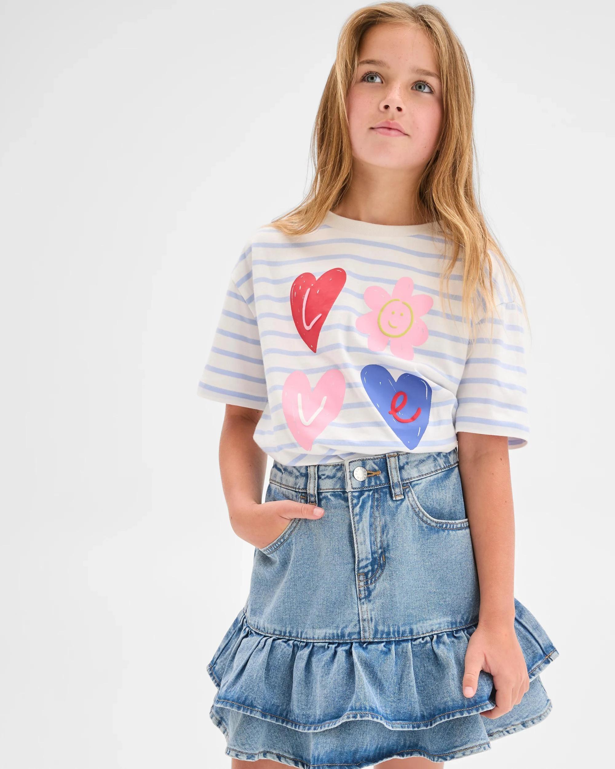 2 Target Kids Denim Frill Hem Skirt MID BLUE, 2 of 7